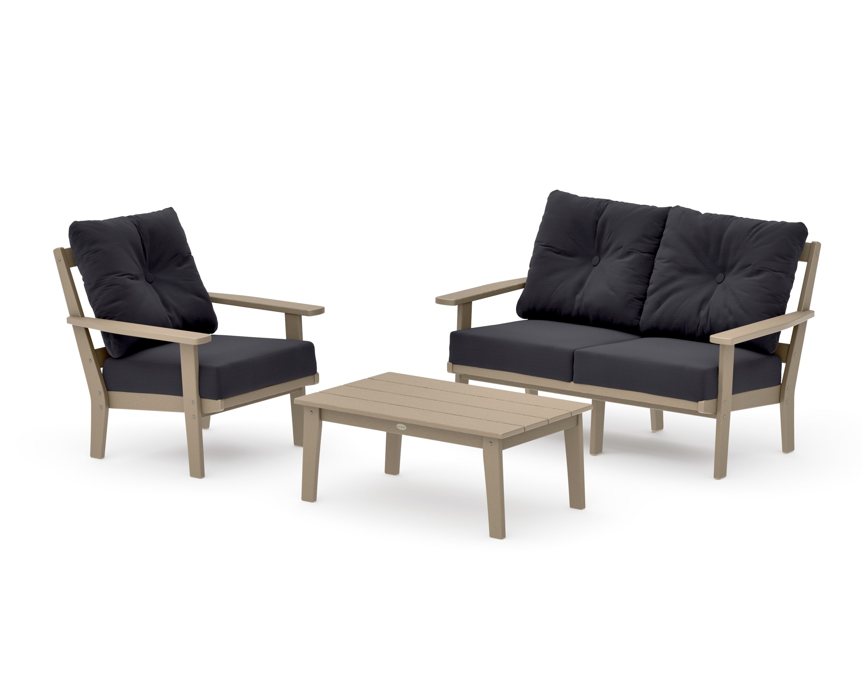 Oxford 3-Piece Deep Seating Set with Loveseat in Vintage Sahara / Midnight Linen