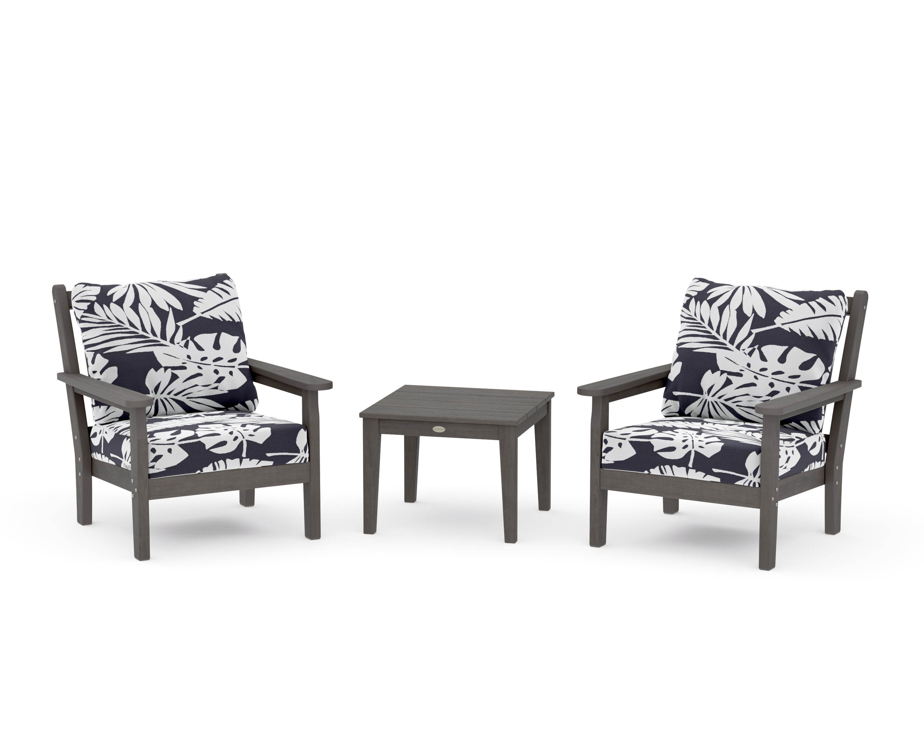 Chippendale 3-Piece Deep Seating Set in Driftwood / Leaf Navy