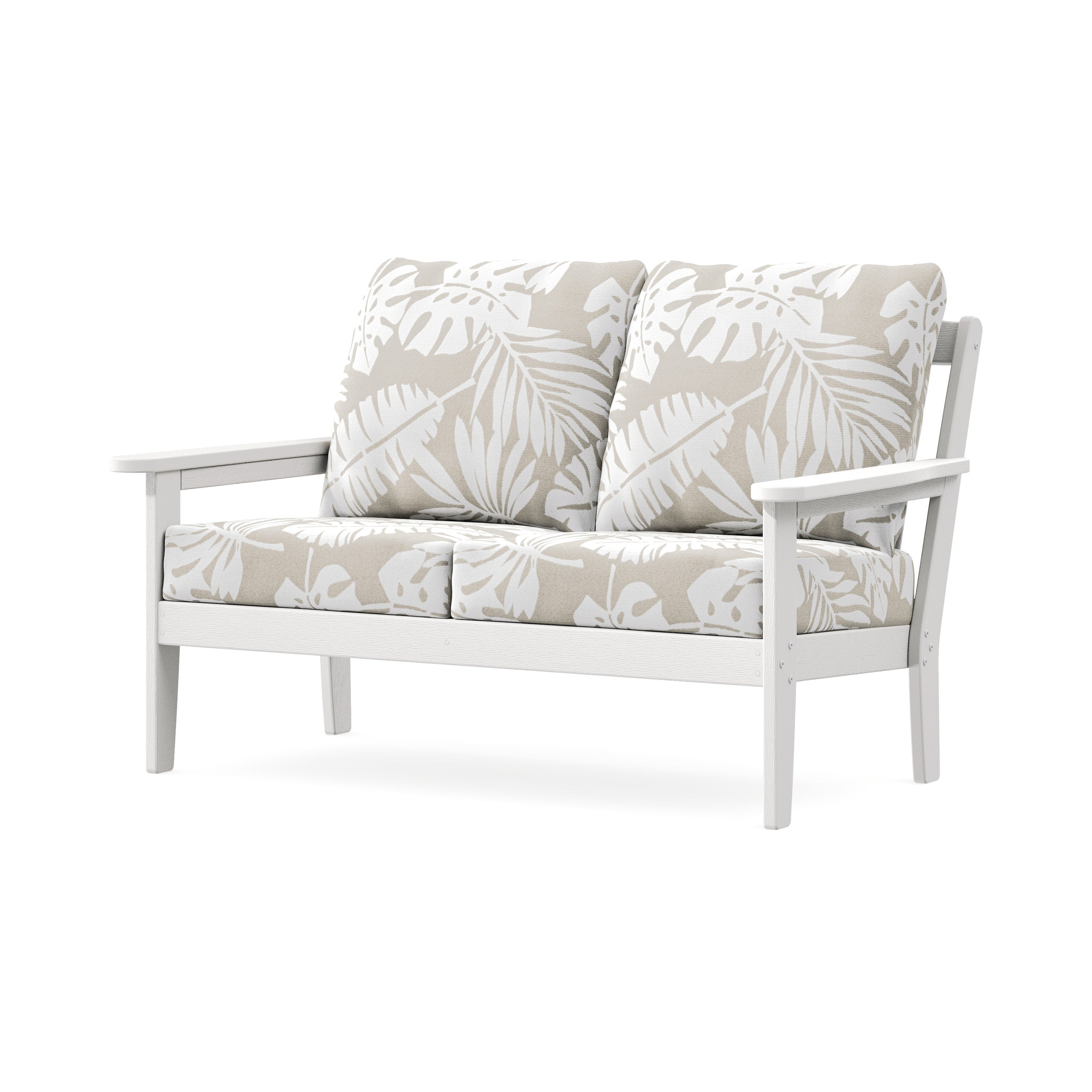 Cottage Deep Seating Loveseat in Vintage White / Leaf Dune Burlap