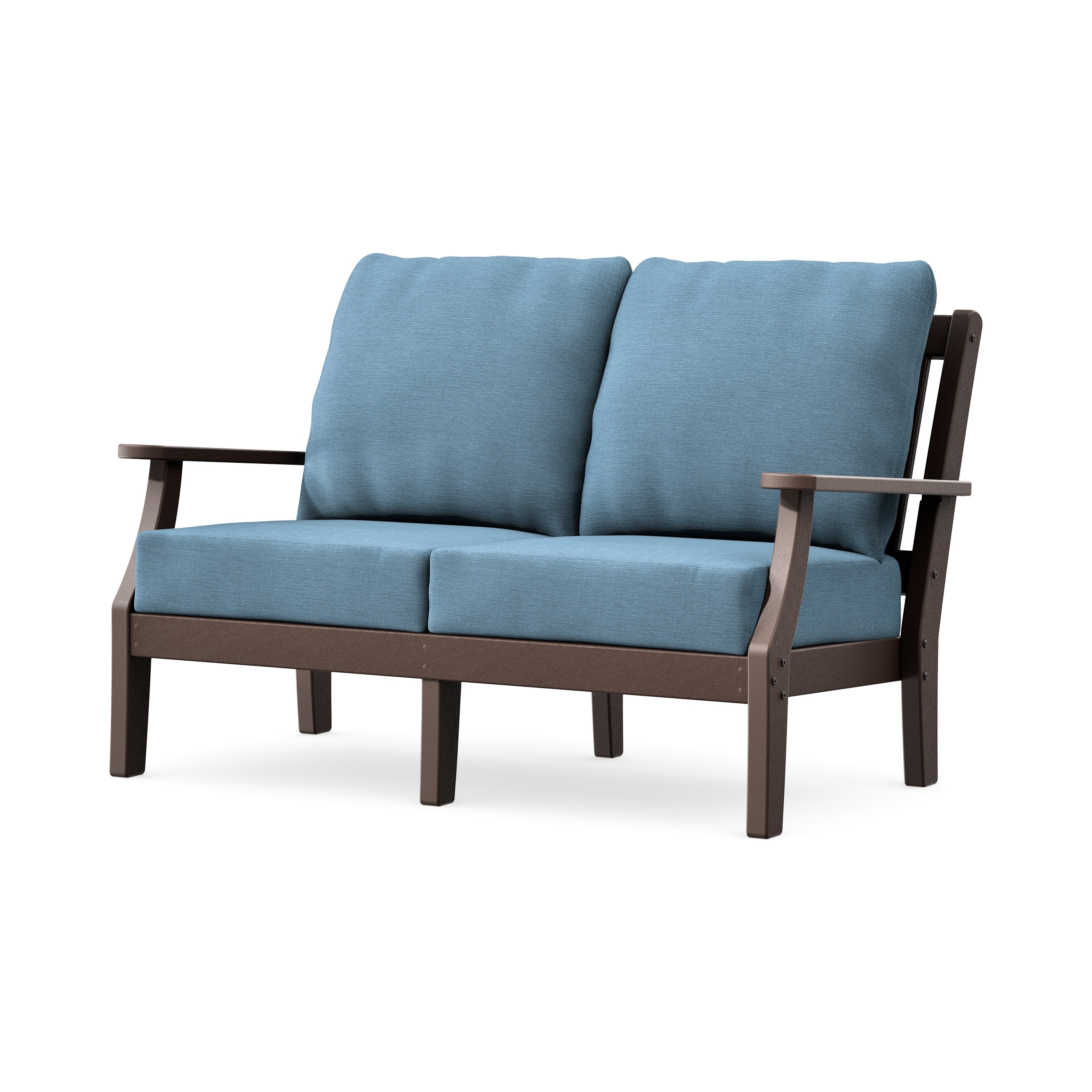Chinoiserie Deep Seating Loveseat in Mahogany / Sky Blue