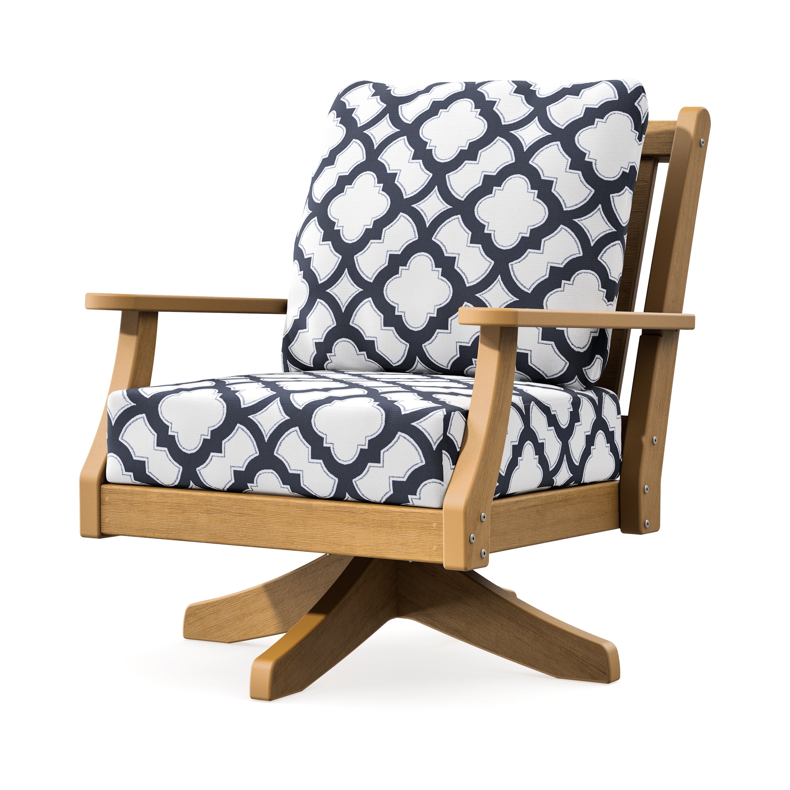 Wovendale Deep Seating Swivel Chair in Natural / Trellis Navy