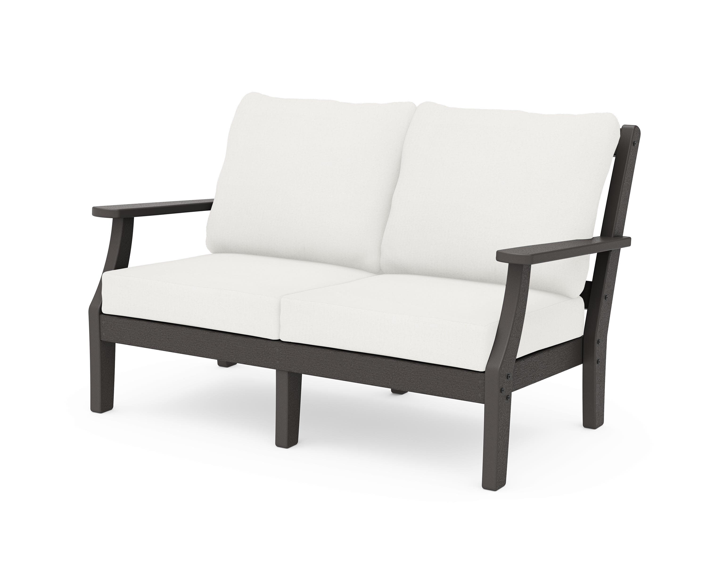Chinoiserie Deep Seating Loveseat in Vintage Coffee / Natural Linen