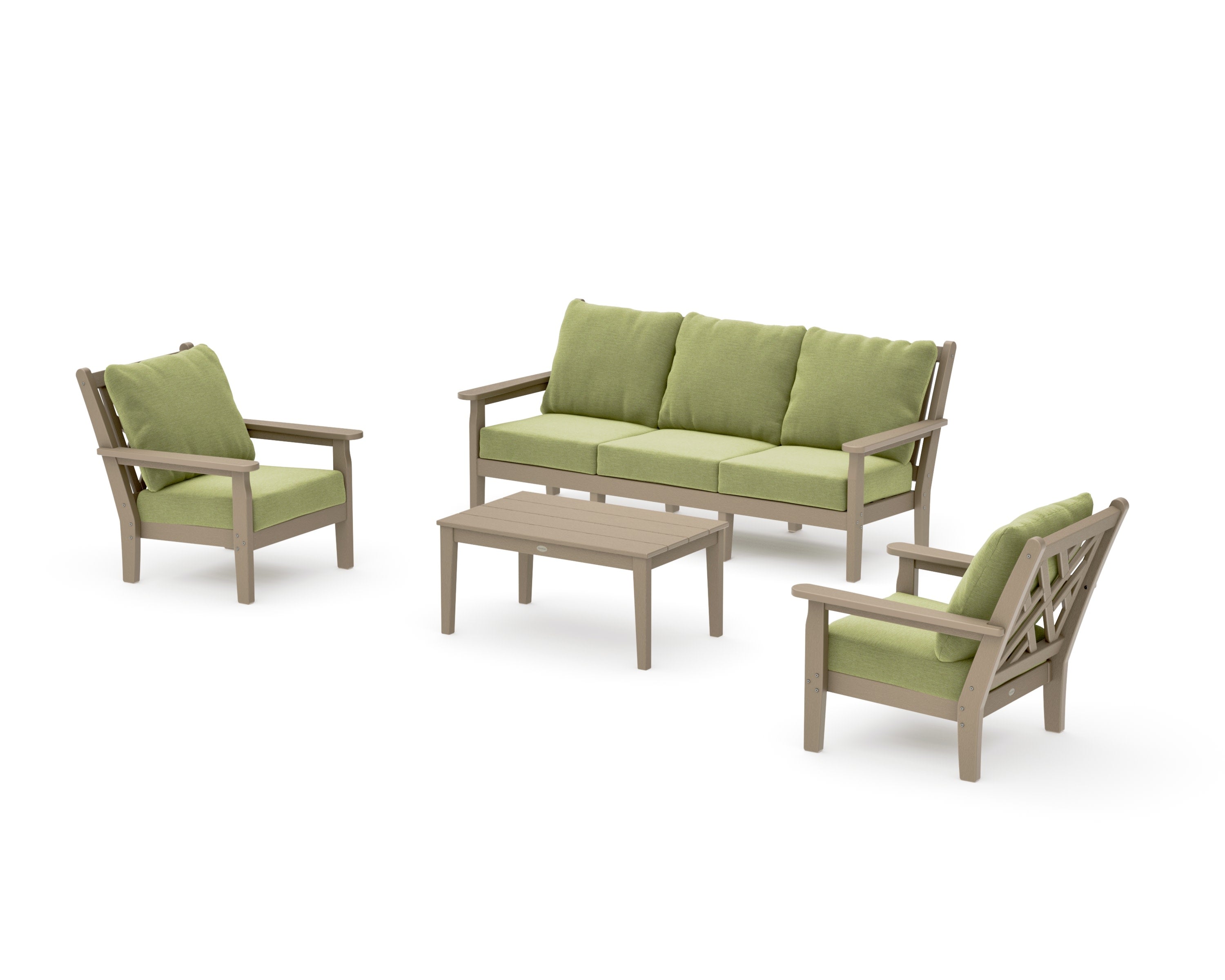 Chippendale 4-Piece Deep Seating Set with Sofa in Vintage Sahara / Chartreuse Boucle