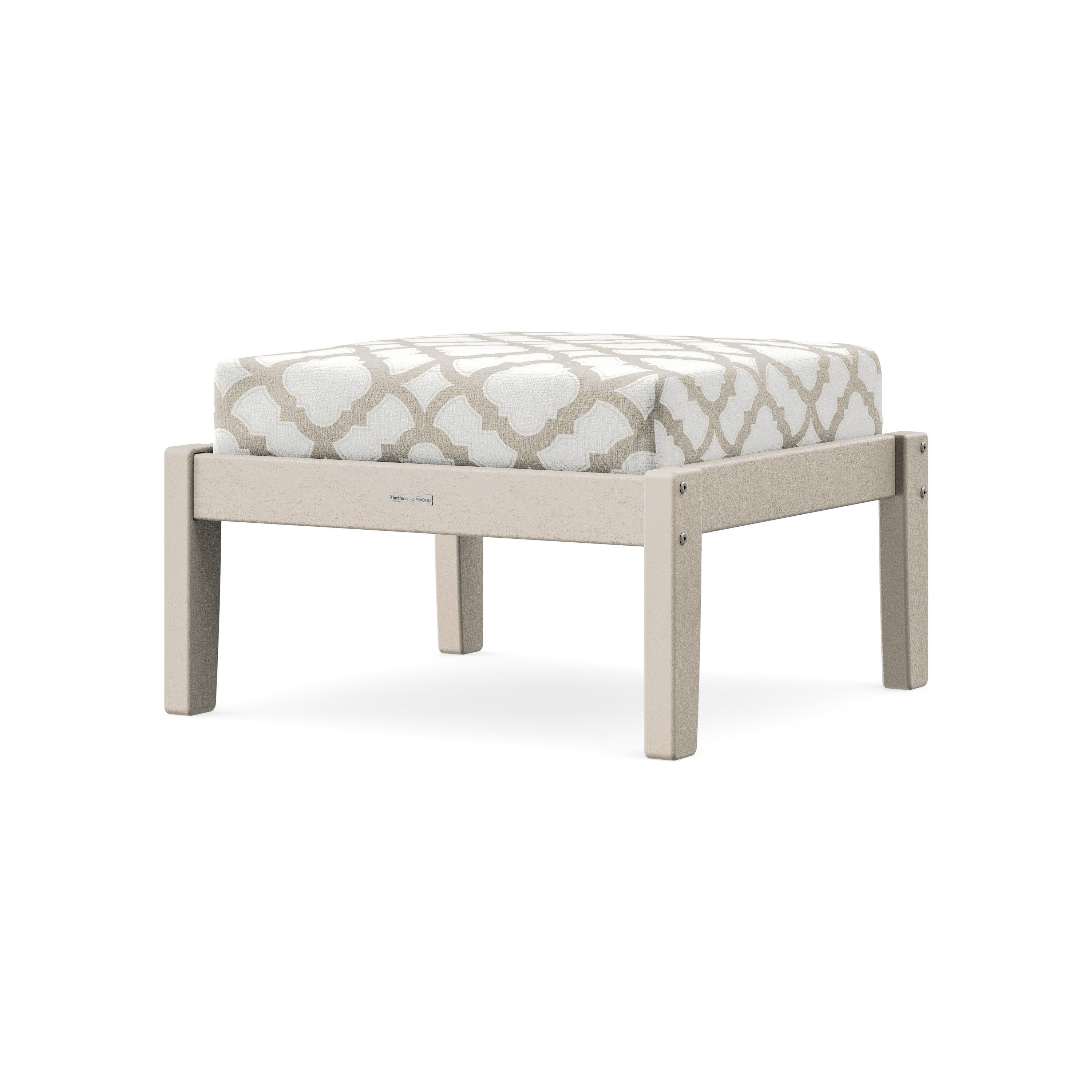 Chinoiserie Deep Seating Ottoman in Sand / Trellis Dune Burlap