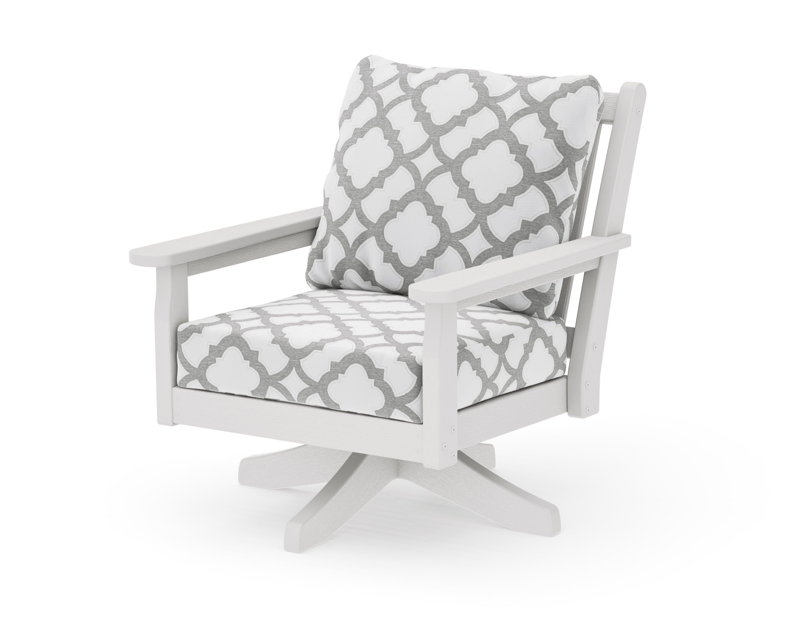 Chippendale Deep Seating Swivel Chair in Vintage White / Trellis Grey Mist