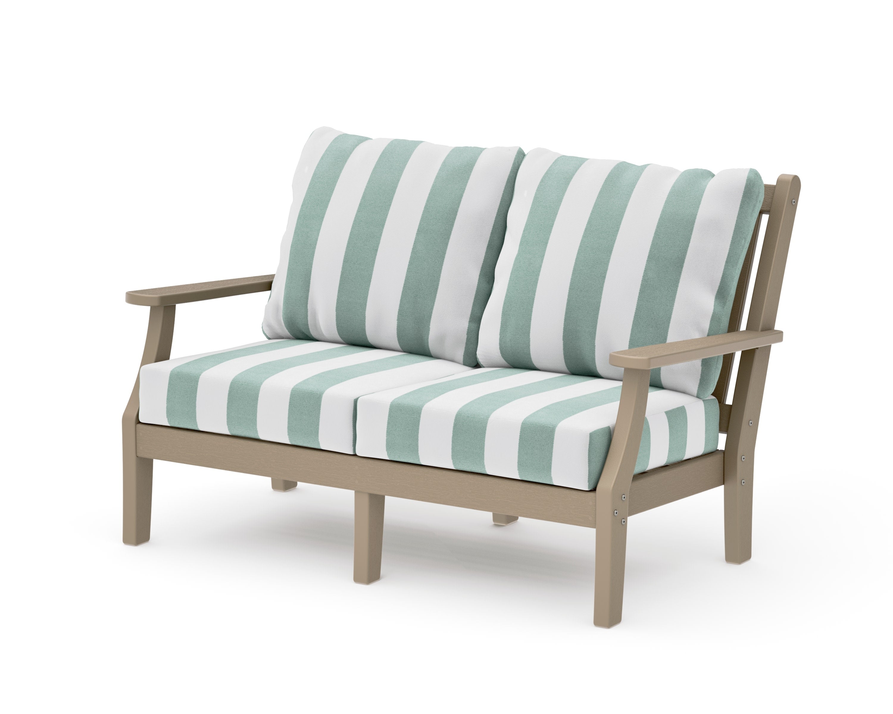 Wovendale Deep Seating Loveseat in Vintage Sahara / Cabana Stripe Glacier Spa