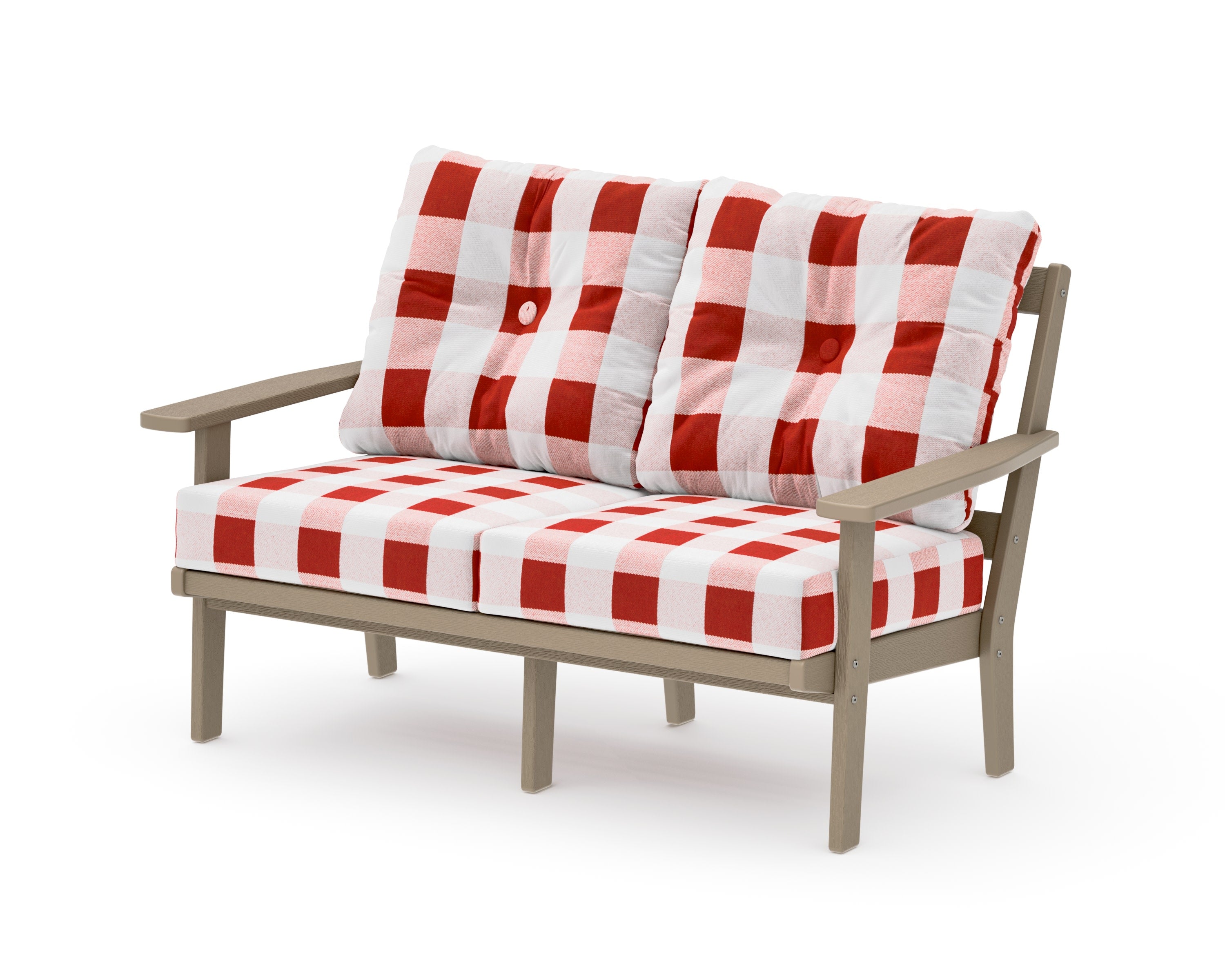Prairie Deep SeatingLoveseat in Vintage Sahara / Buffalo Plaid Crimson