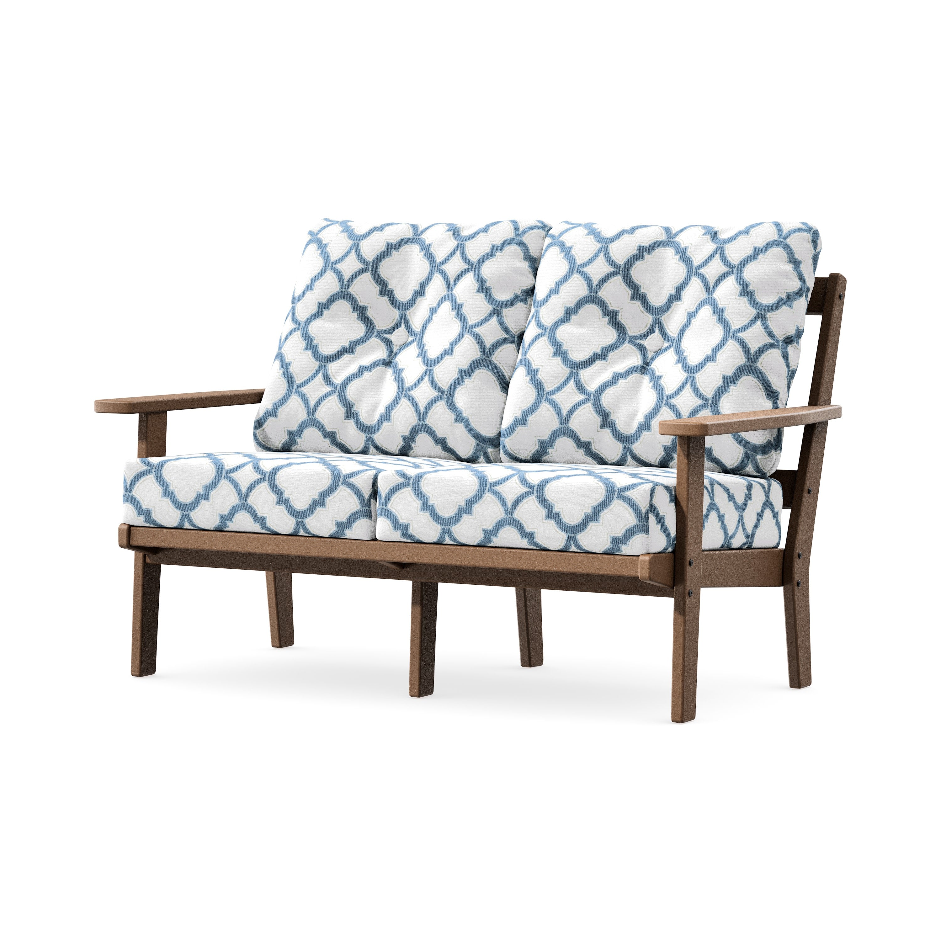 Prairie Deep SeatingLoveseat in Teak / Trellis Sky Blue