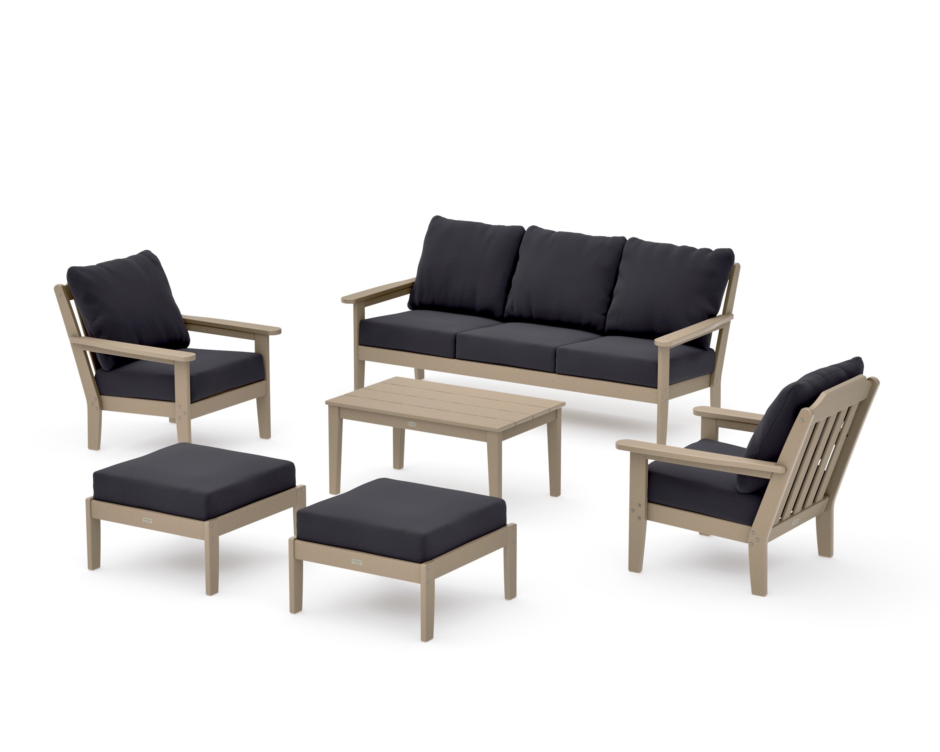 Cottage 6-Piece Lounge Sofa Set in Vintage Sahara / Midnight Linen