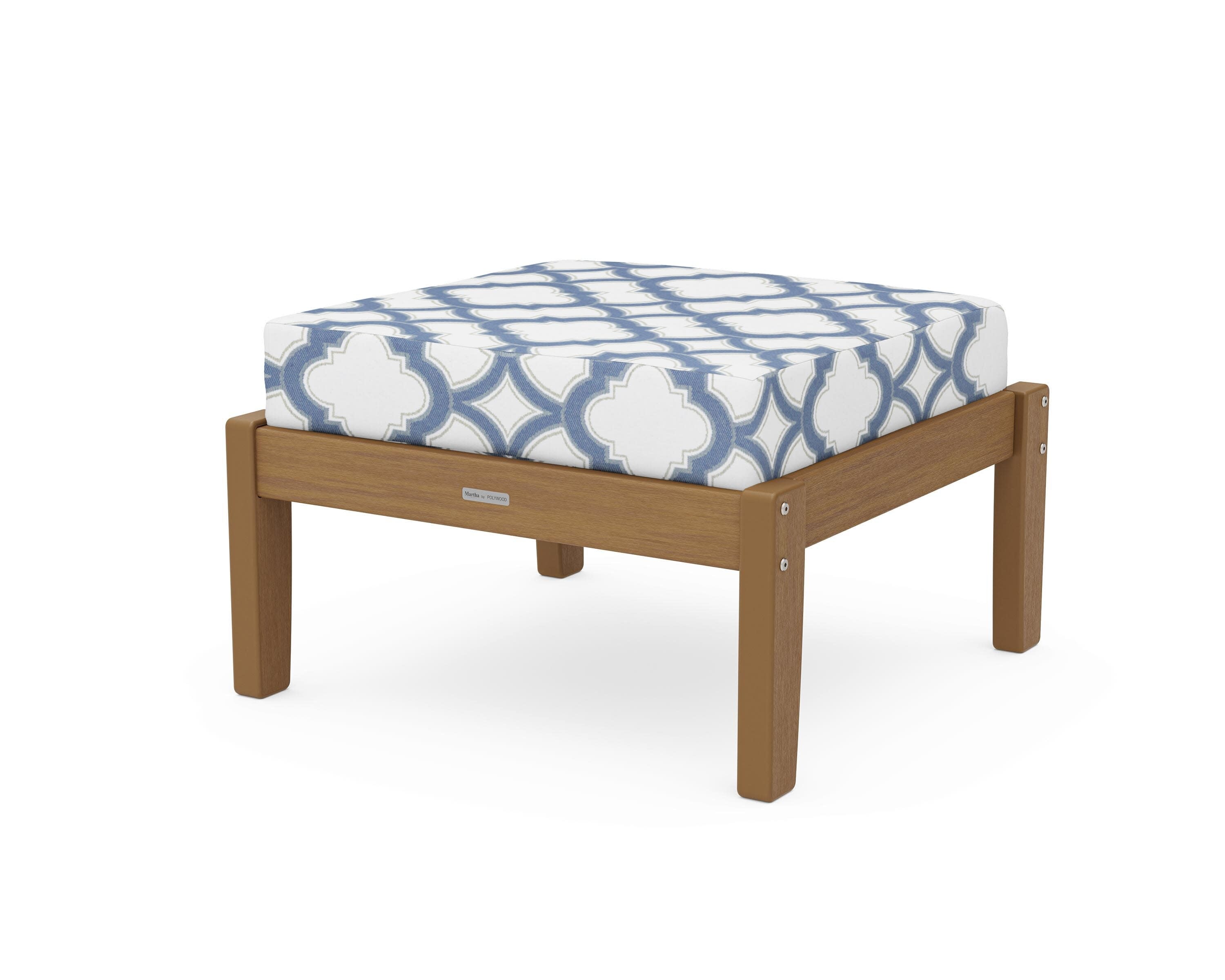 Chinoiserie Deep Seating Ottoman in Natural / Trellis Sky Blue