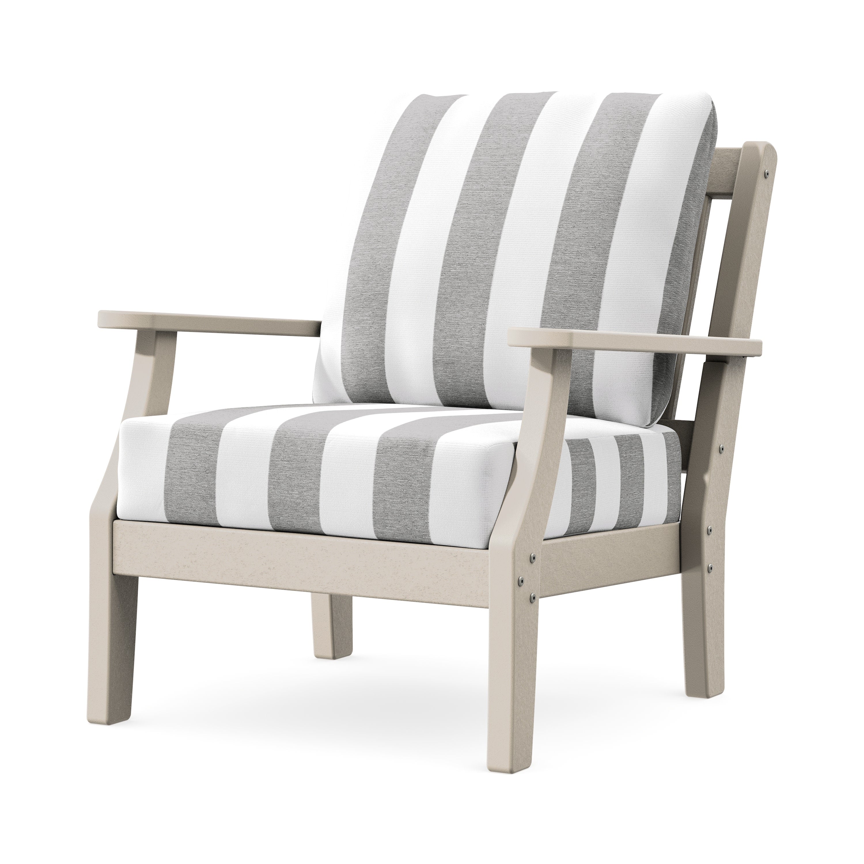 Chinoiserie Deep Seating Chair in Sand / Cabana Stripe Grey Mist