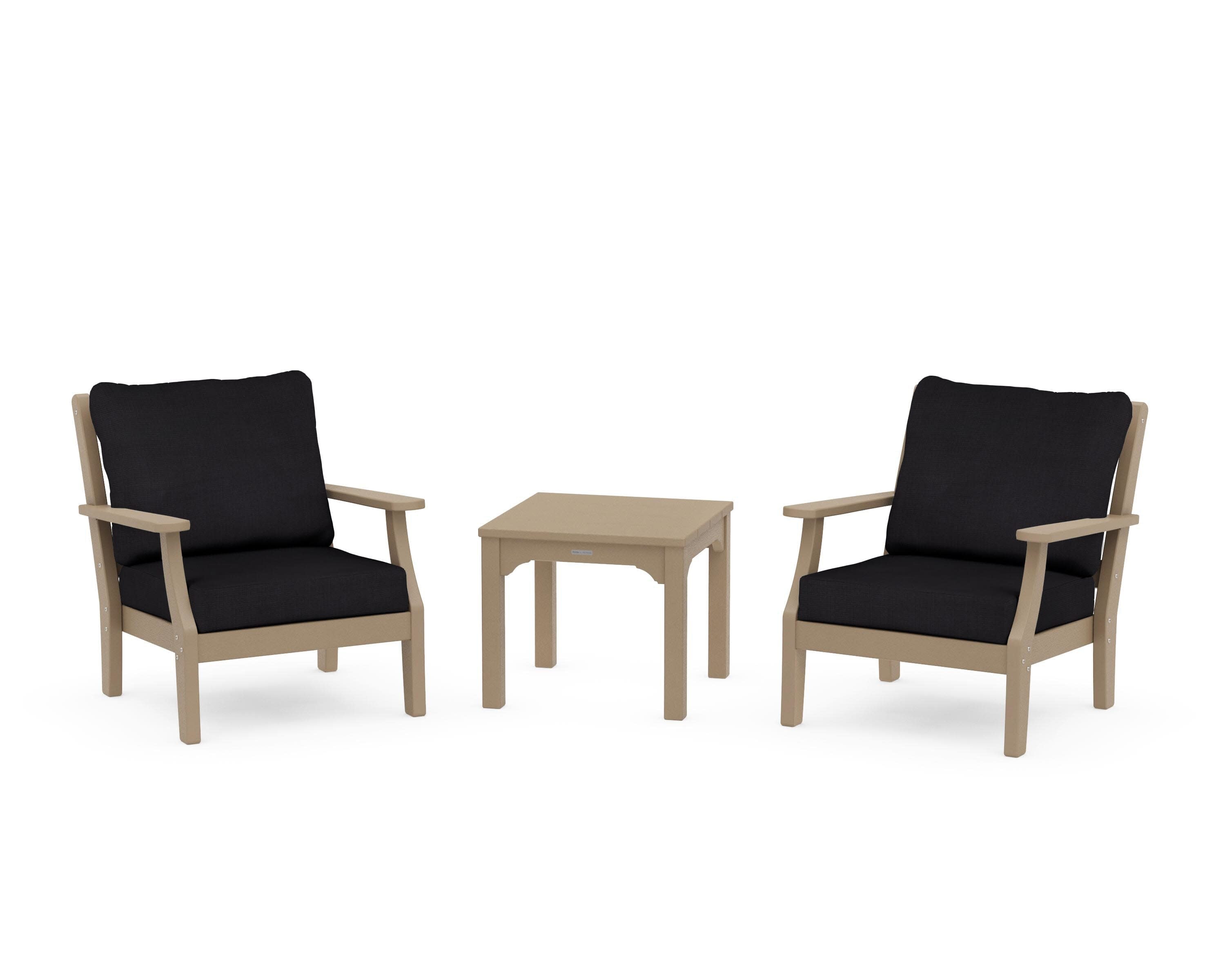 Chinoiserie 3-Piece Deep Seating Set in Vintage Sahara / Midnight Linen