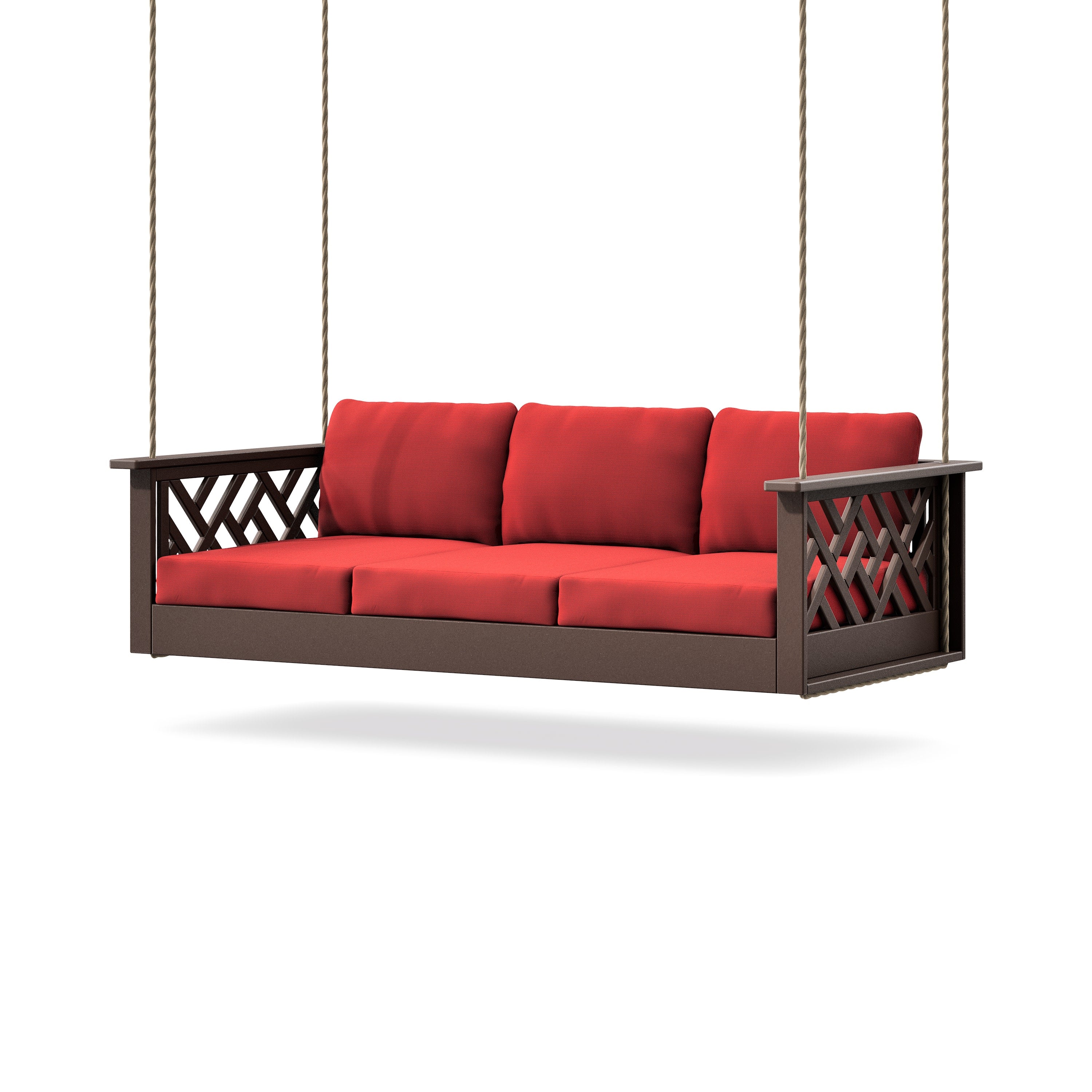 Chippendale Daybed Swing in Mahogany / Crimson Linen