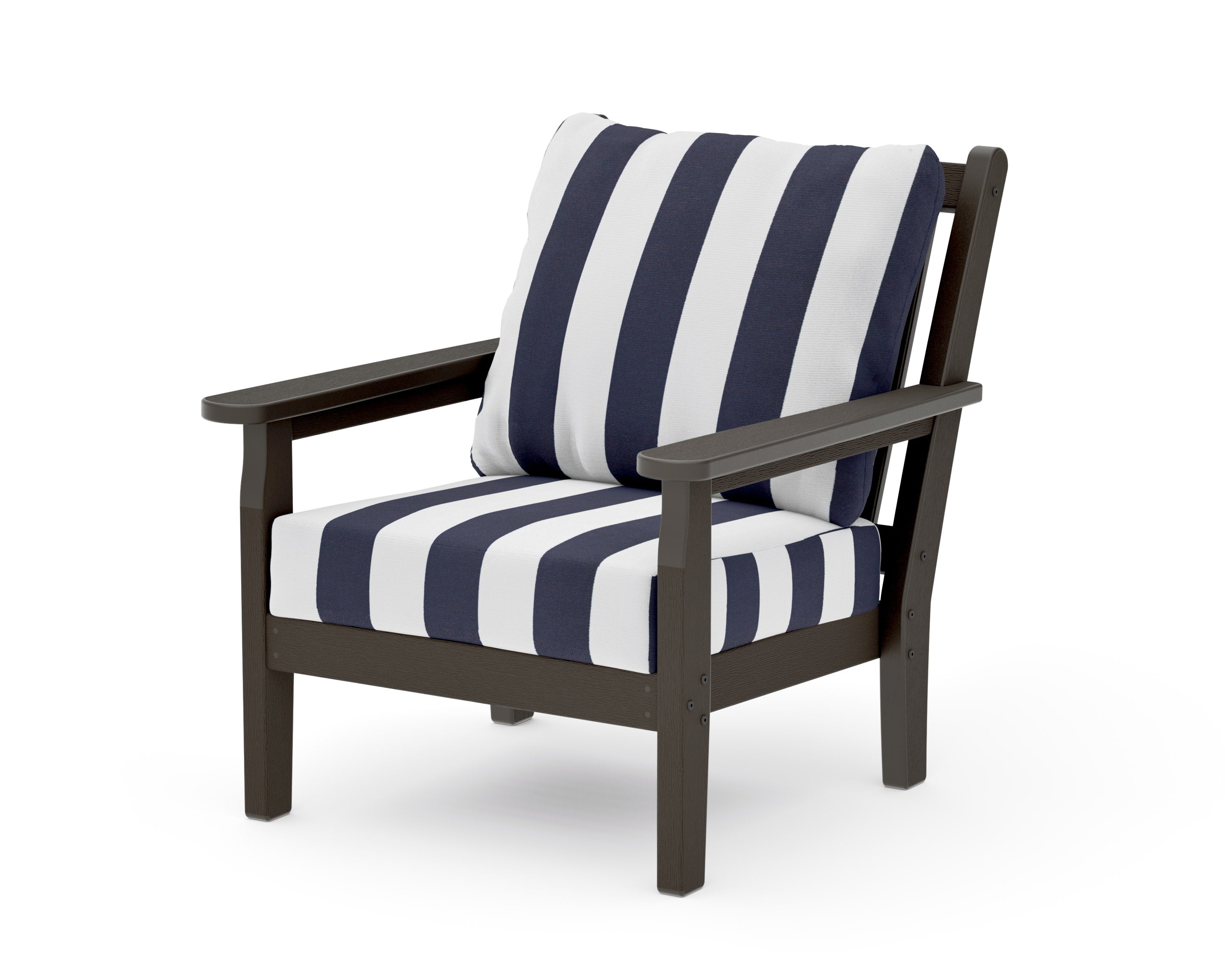 Chippendale Deep Seating Chair in Vintage Coffee / Cabana Stripe Navy