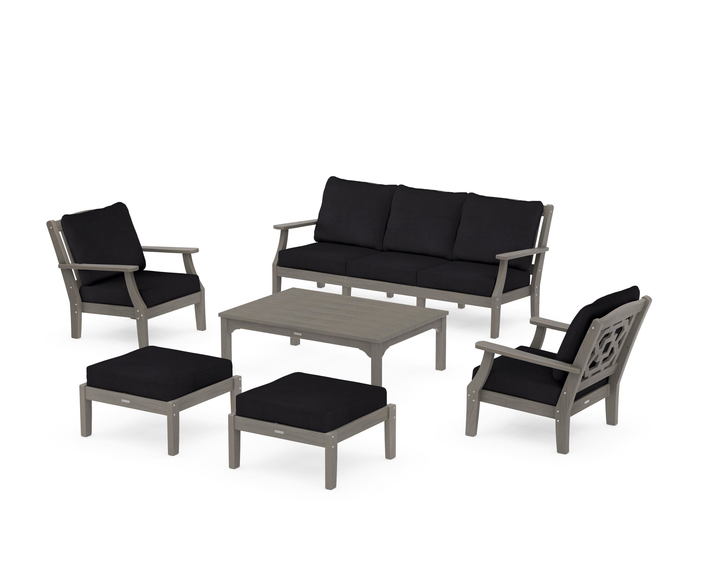 Chinoiserie 6-Piece Lounge Sofa Set in Driftwood / Midnight Linen