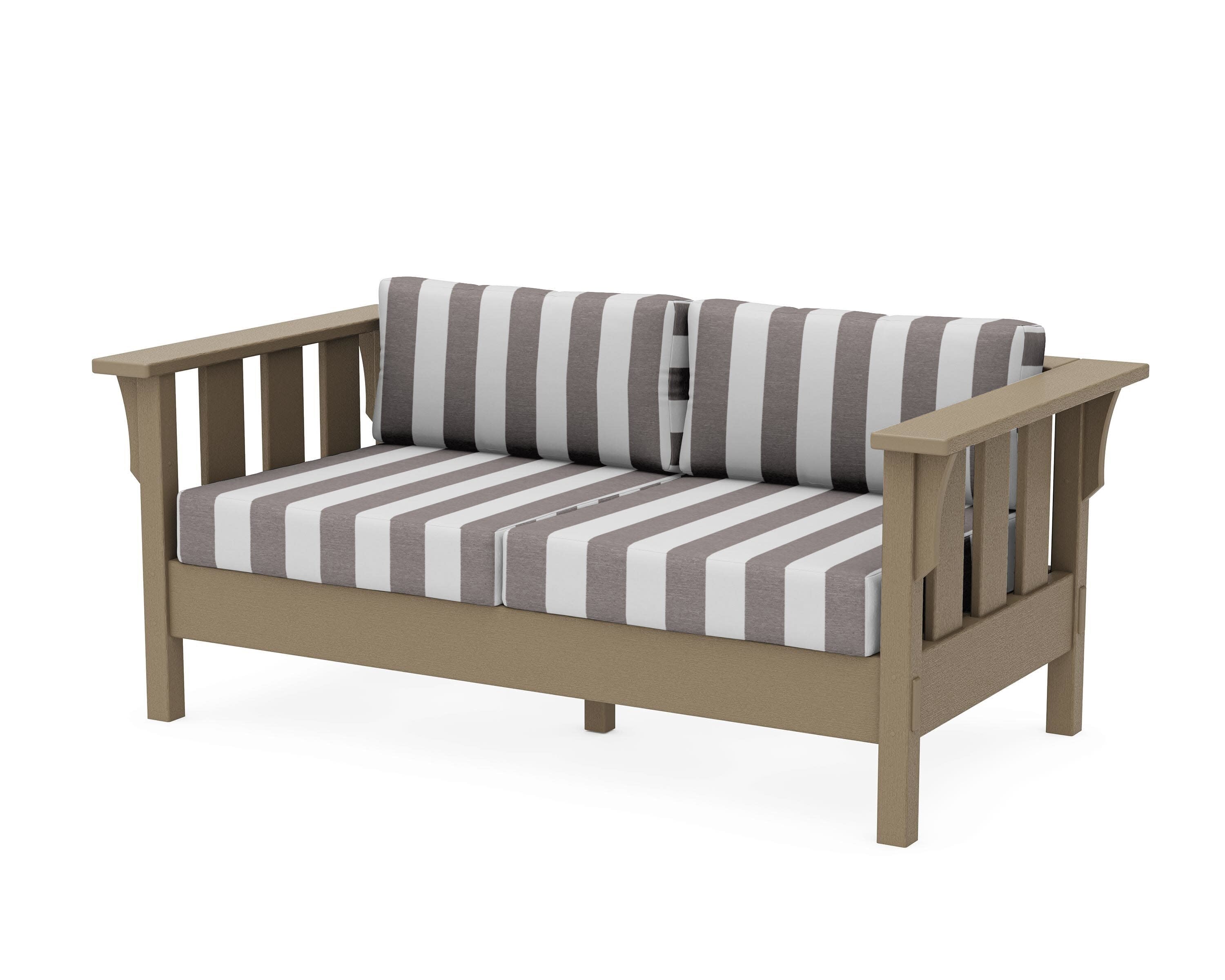 Acadia Deep Seating Loveseat in Vintage Sahara / Cabana Stripe Grey Mist