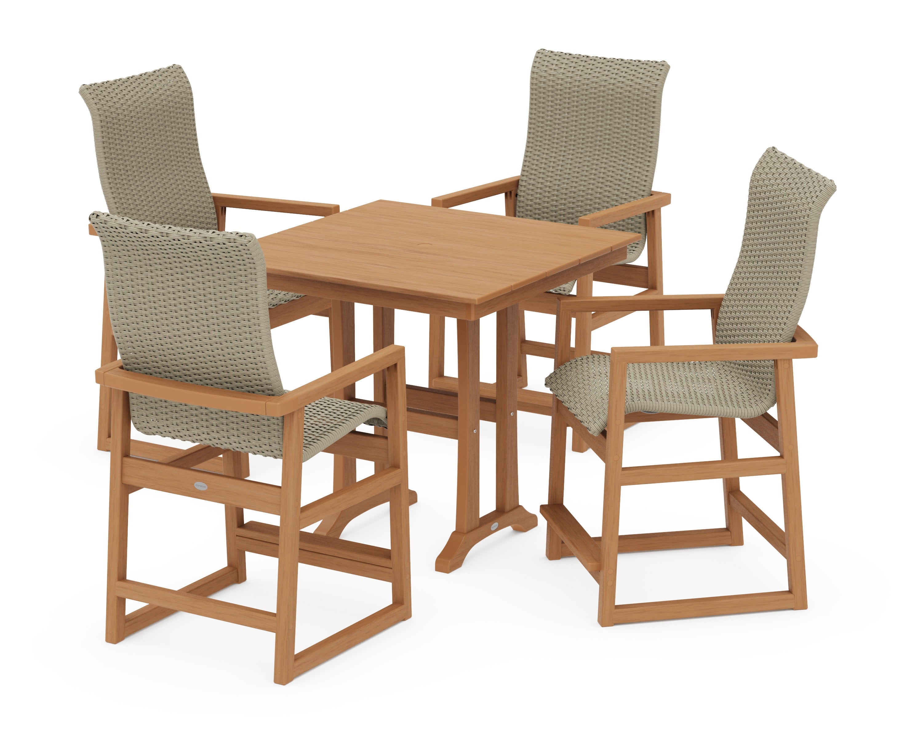 EDGE Woven Highback 5-Piece Farmhouse Counter Set with Trestle Legs in Natural / Dune Grass