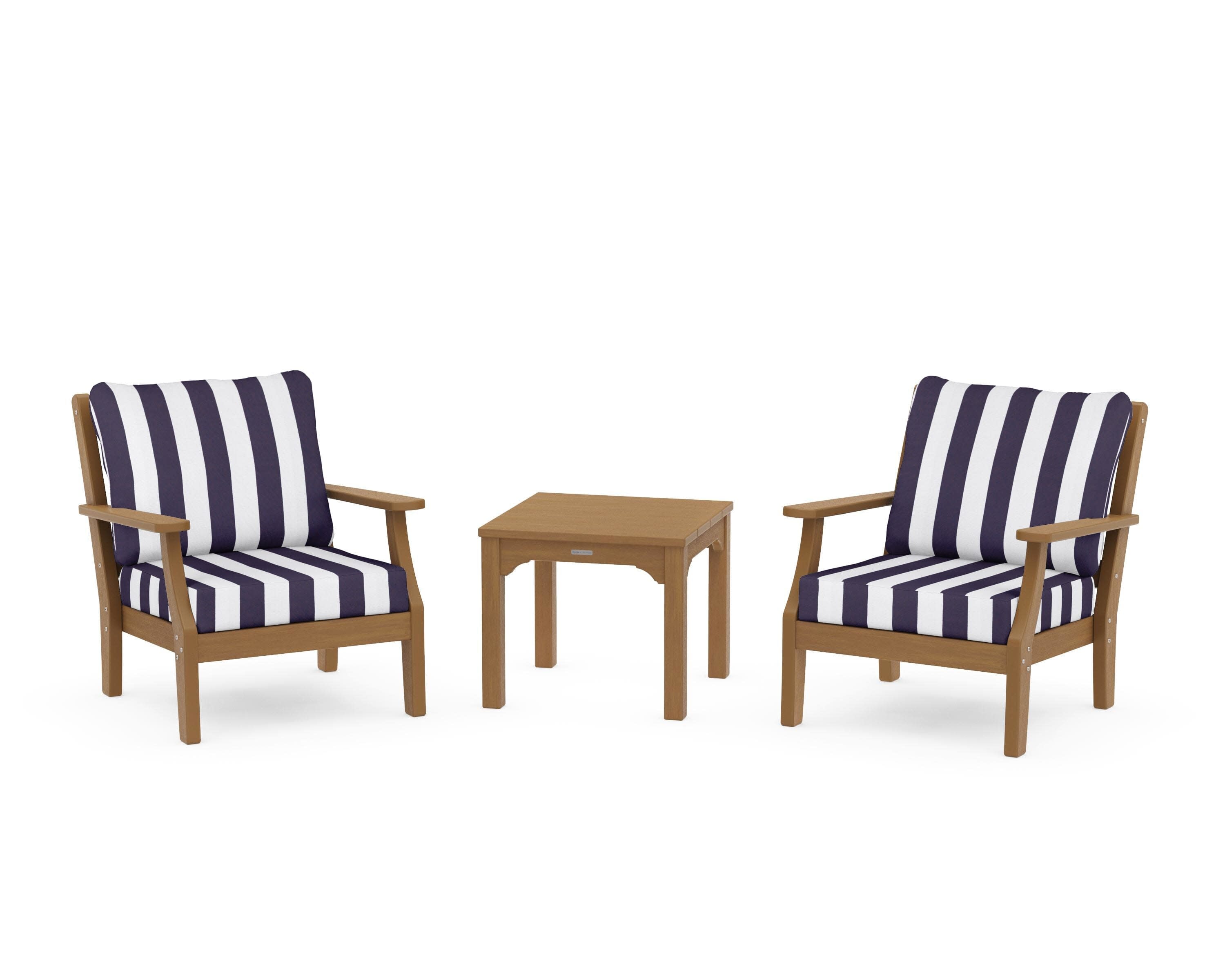 Chinoiserie 3-Piece Deep Seating Set in Natural / Cabana Stripe Navy