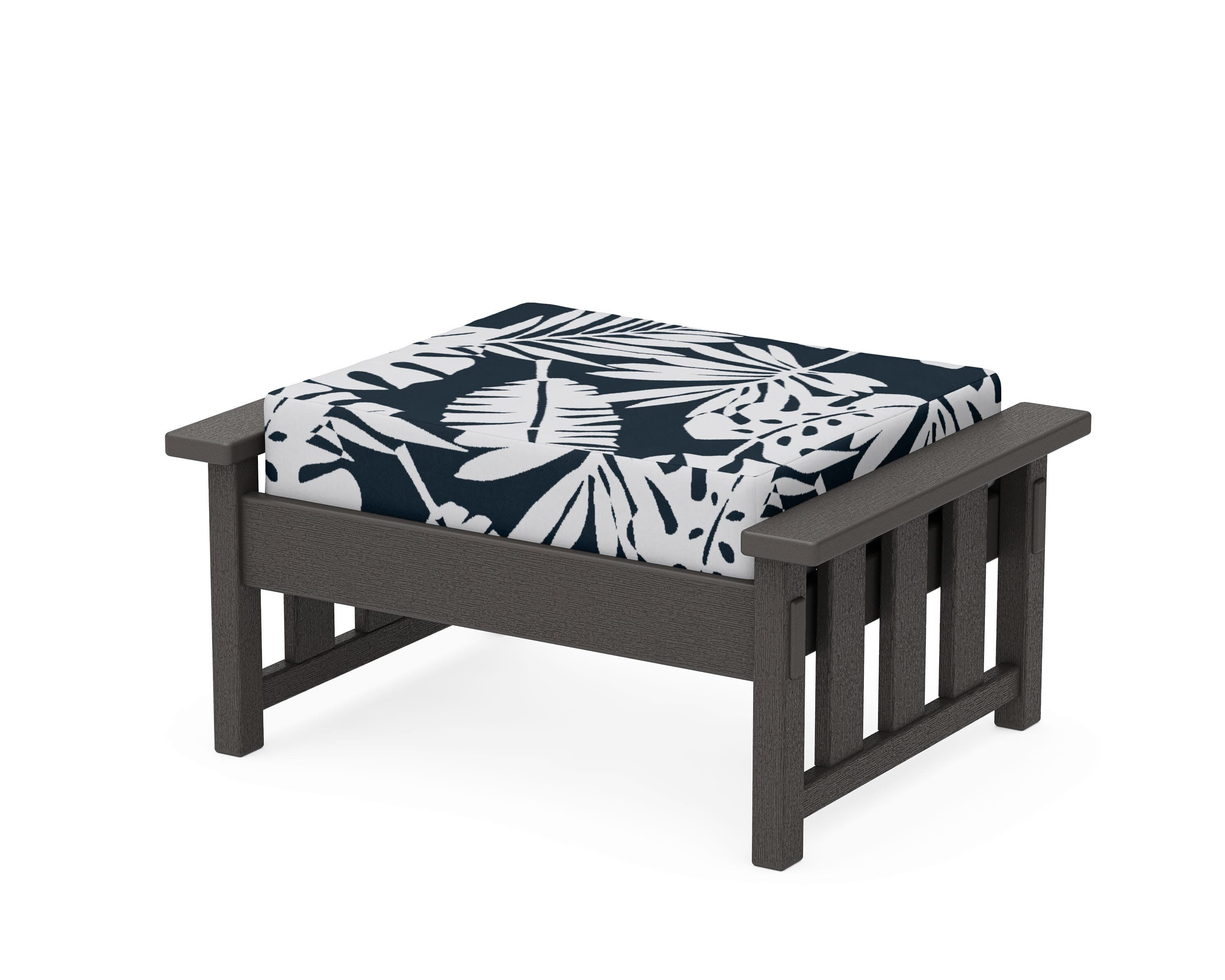 Acadia Deep Seating Ottoman in Vintage Coffee / Leaf Marine Indigo