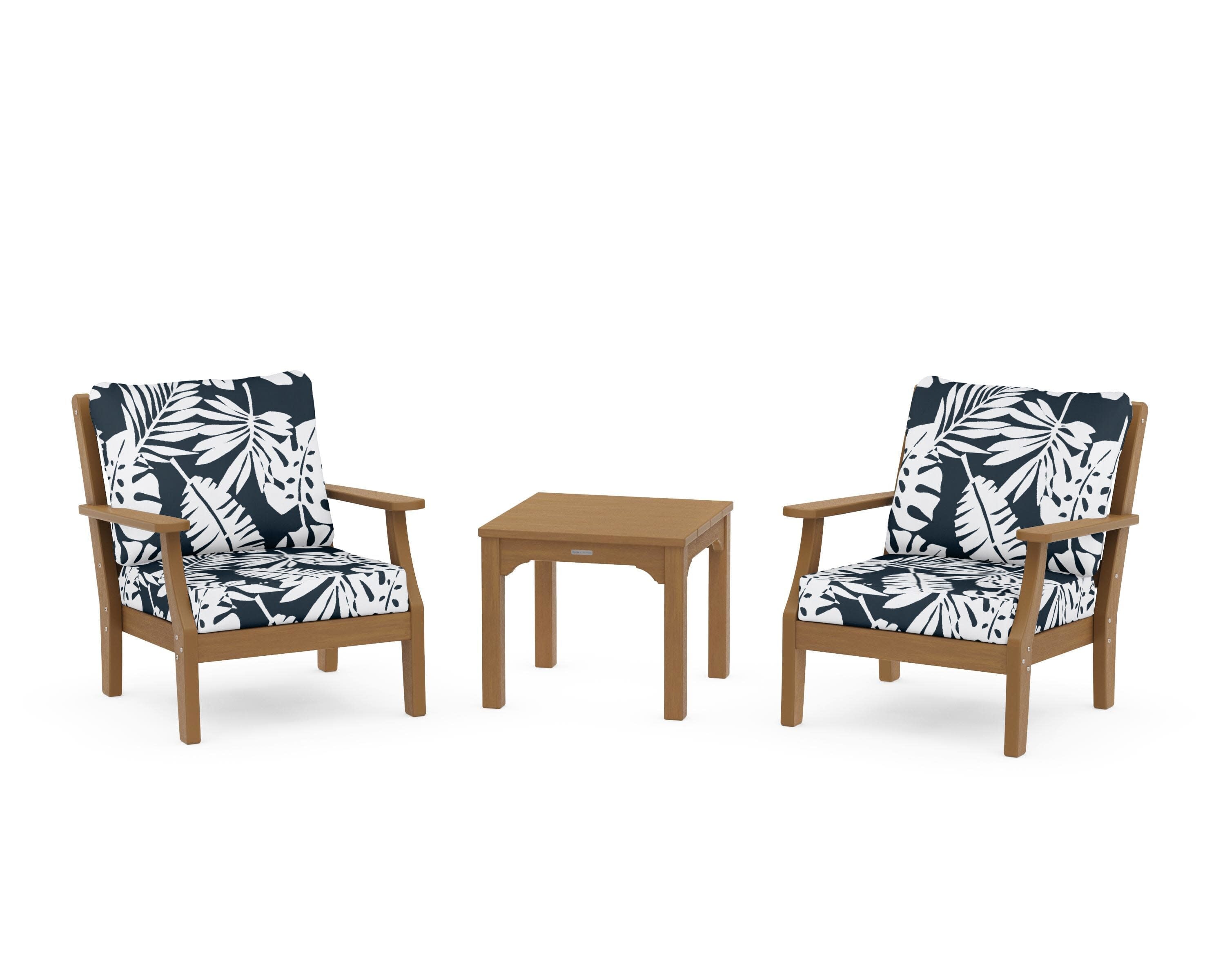 Chinoiserie 3-Piece Deep Seating Set in Natural / Leaf Marine Indigo