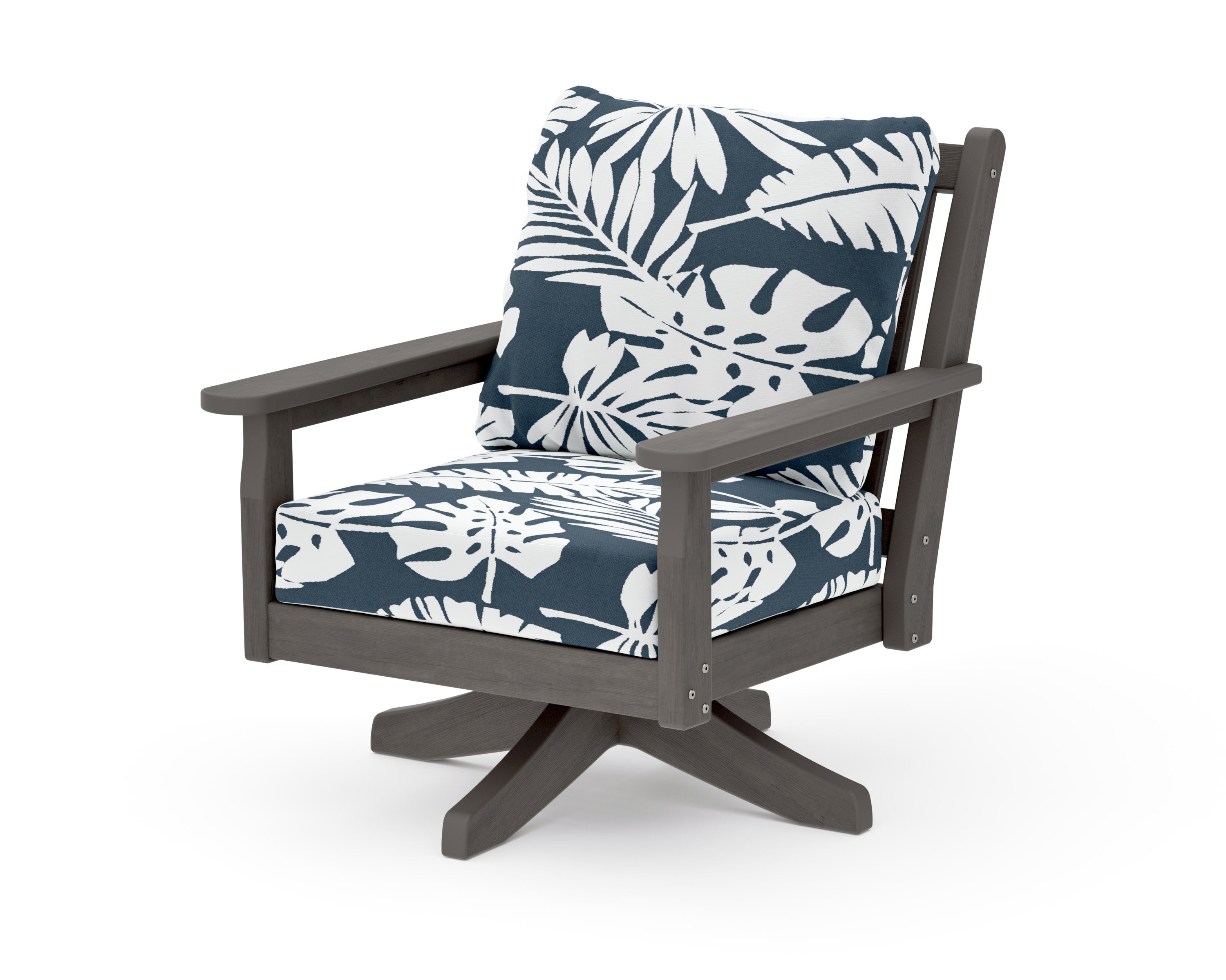 Chippendale Deep Seating Swivel Chair in Driftwood / Leaf Marine Indigo