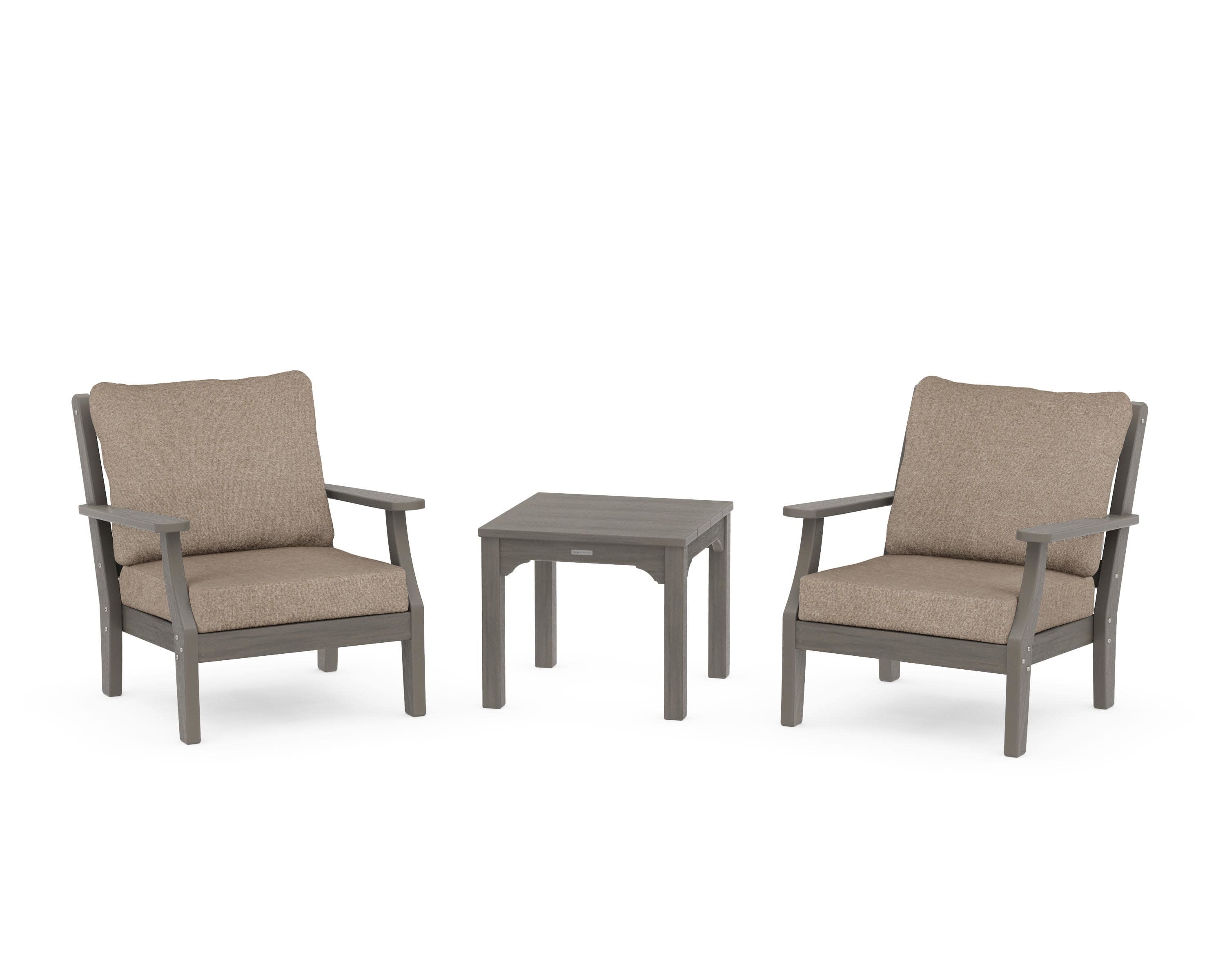 Chinoiserie 3-Piece Deep Seating Set in Driftwood / Spiced Burlap