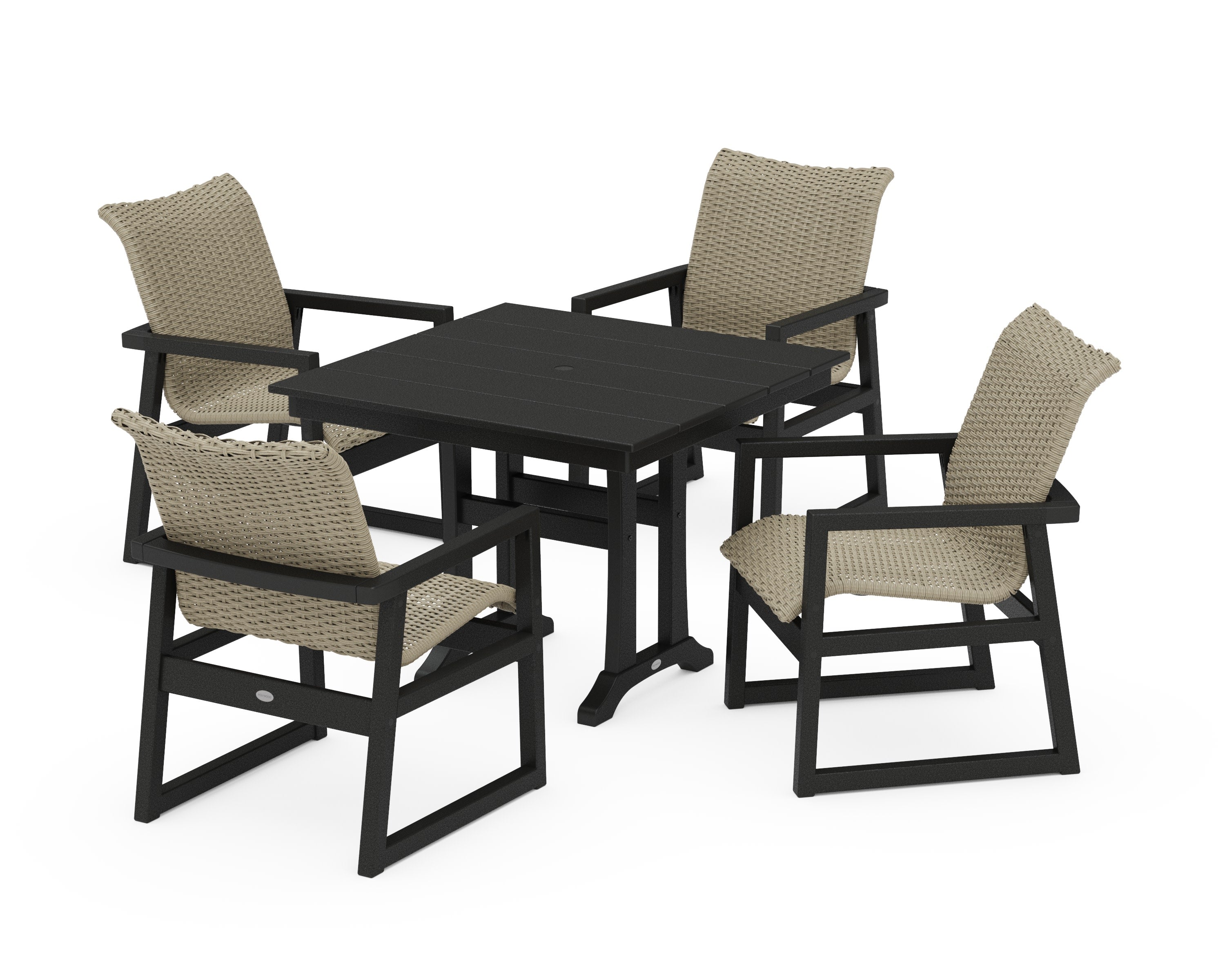 EDGE Woven 5-Piece Farmhouse Dining Set with Trestle Legs in Black / Dune Grass