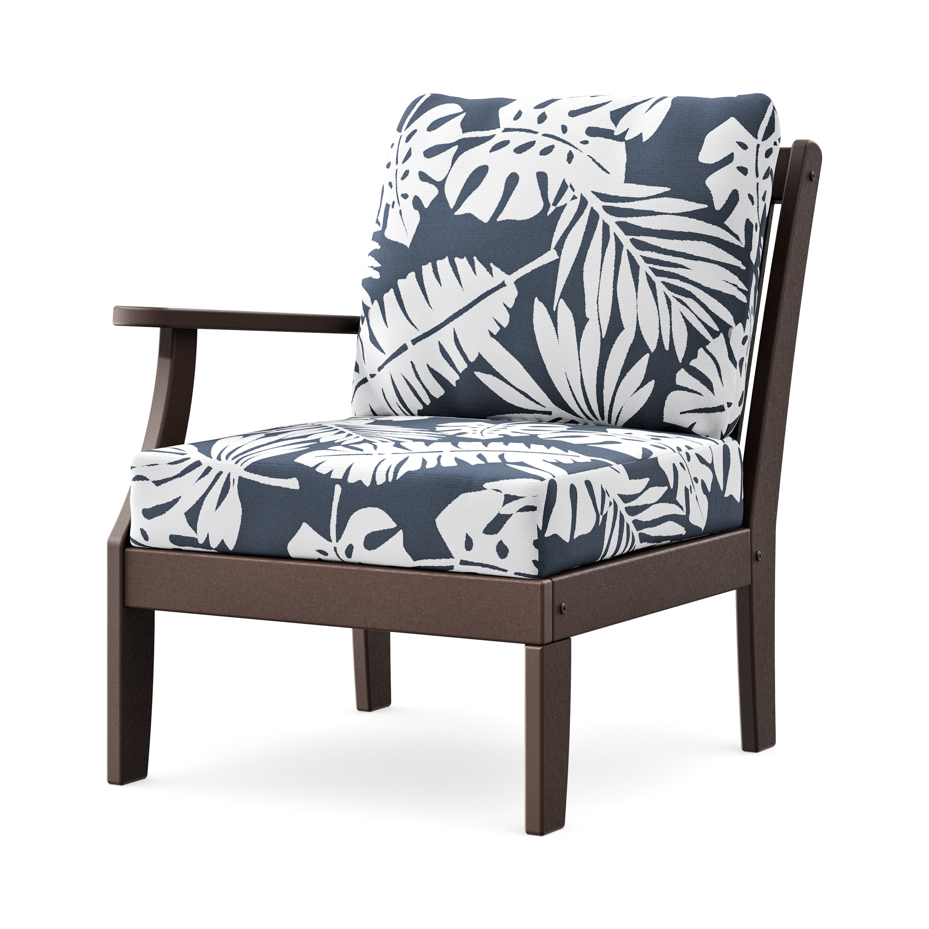 Braxton Modular Left Arm Chair in Mahogany / Leaf Marine Indigo