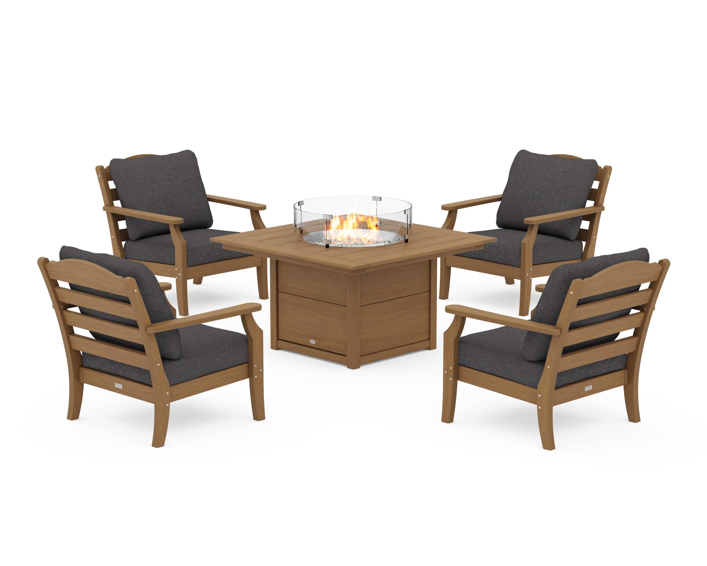 Savannah 5-Piece Deep Seating Set with Fire Pit Table in Natural / Ash Charcoal