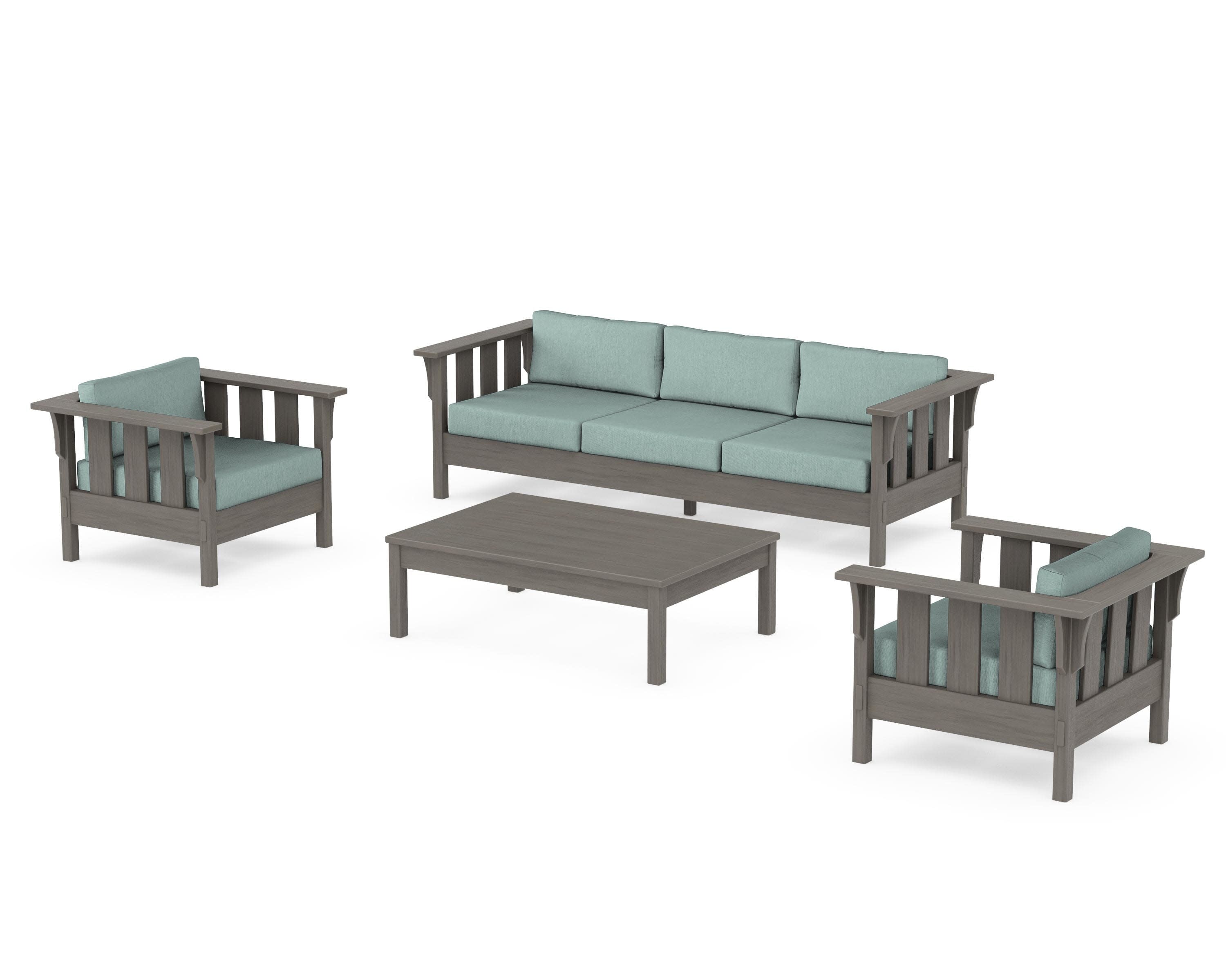 Acadia 4-Piece Deep Seating Set with Sofa in Driftwood / Glacier Spa