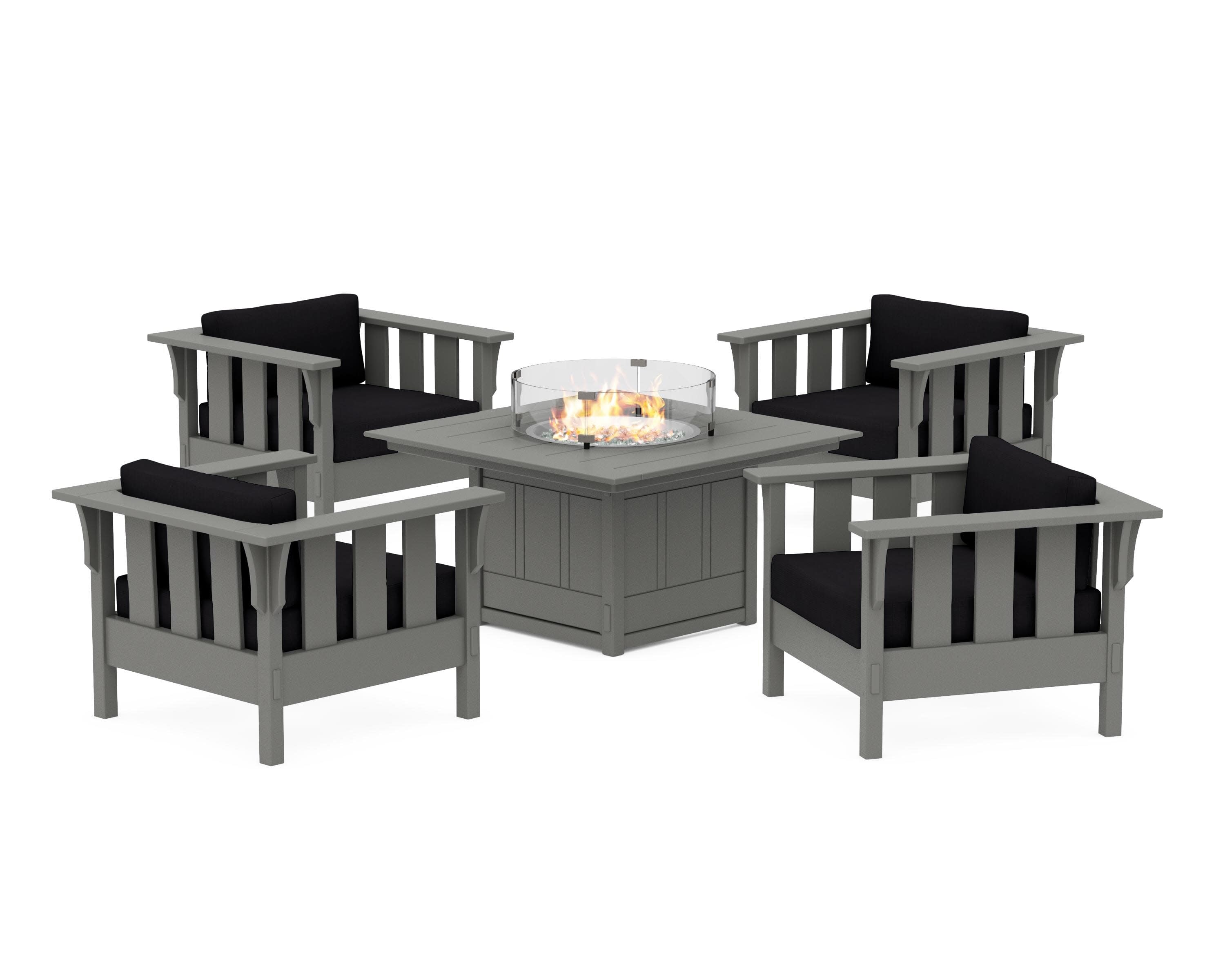 Acadia 5-Piece Deep Seating Set with Fire Pit Table in Slate Grey / Midnight Linen