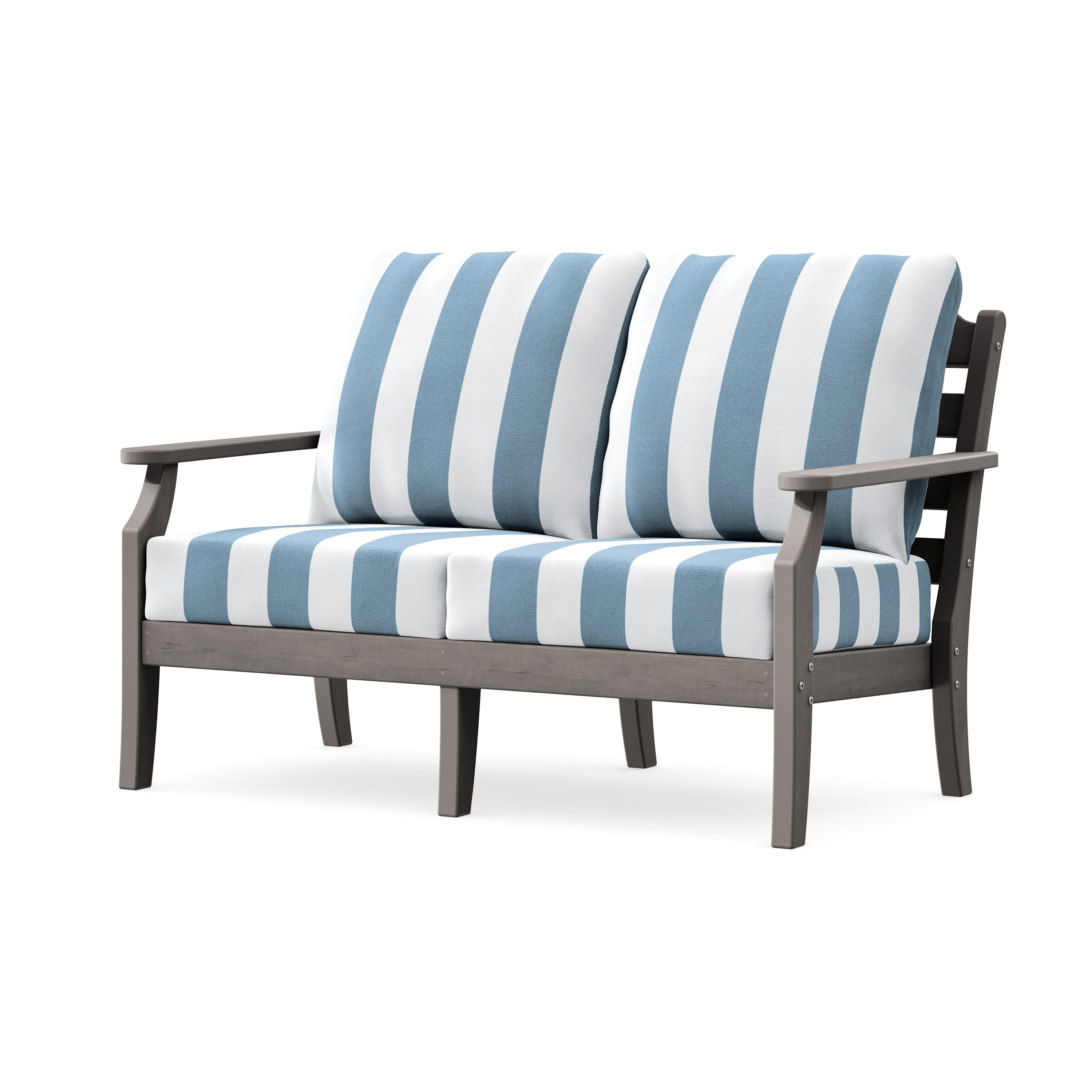Savannah Deep Seating Loveseat in Driftwood / Cabana Stripe Sky Blue