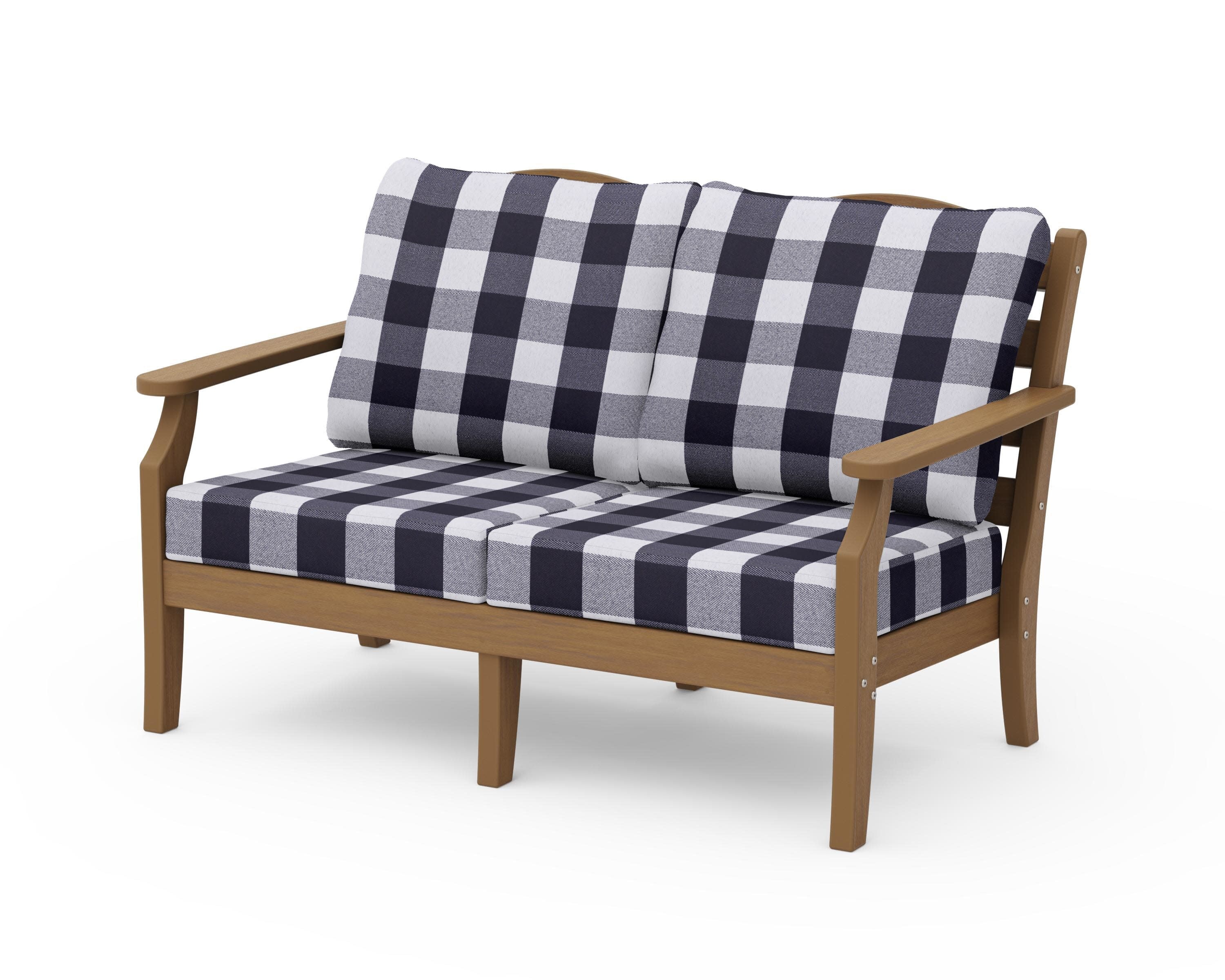 Savannah Deep Seating Loveseat in Natural / Buffalo Plaid Navy