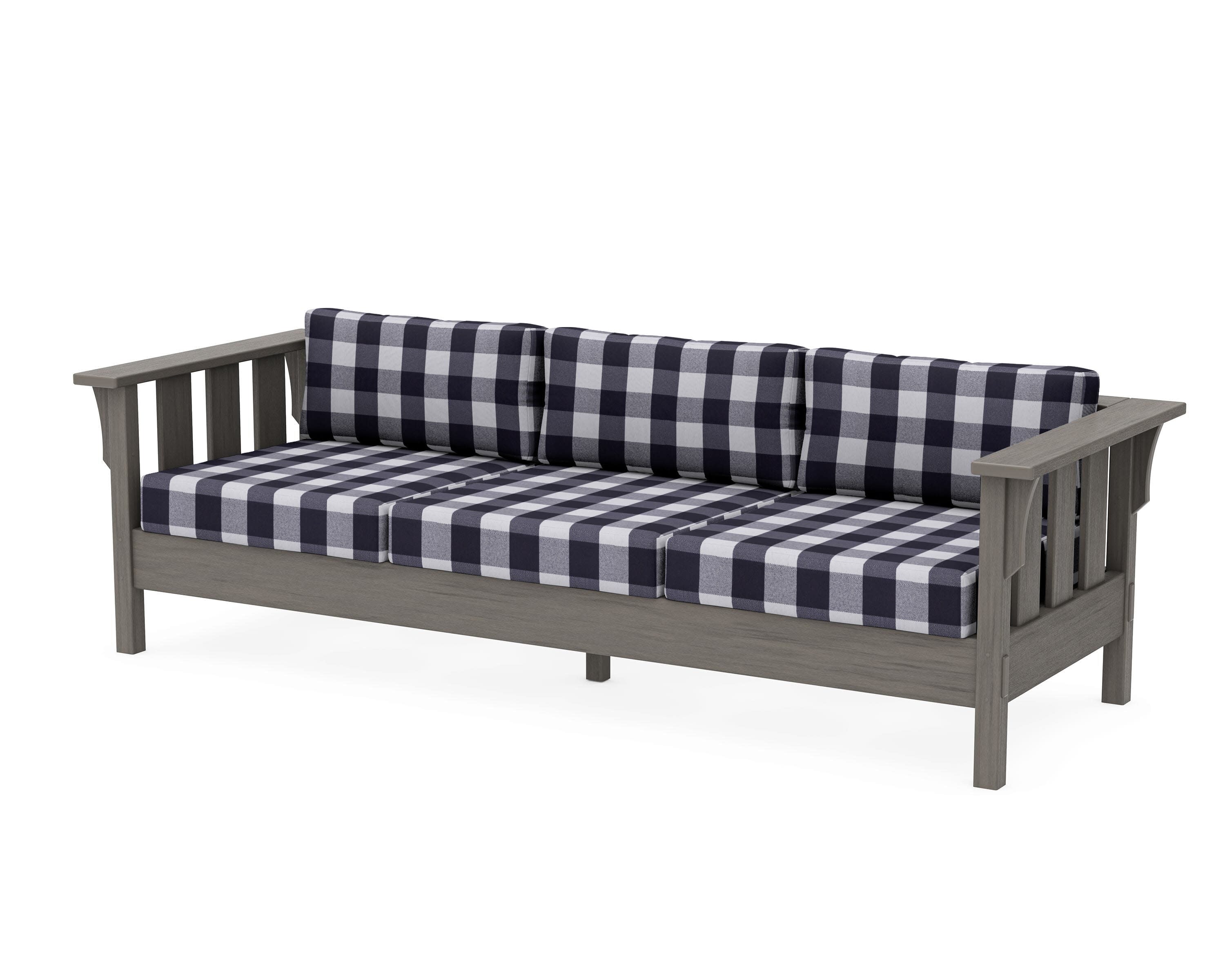Acadia Deep Seating Sofa in Driftwood / Buffalo Plaid Navy