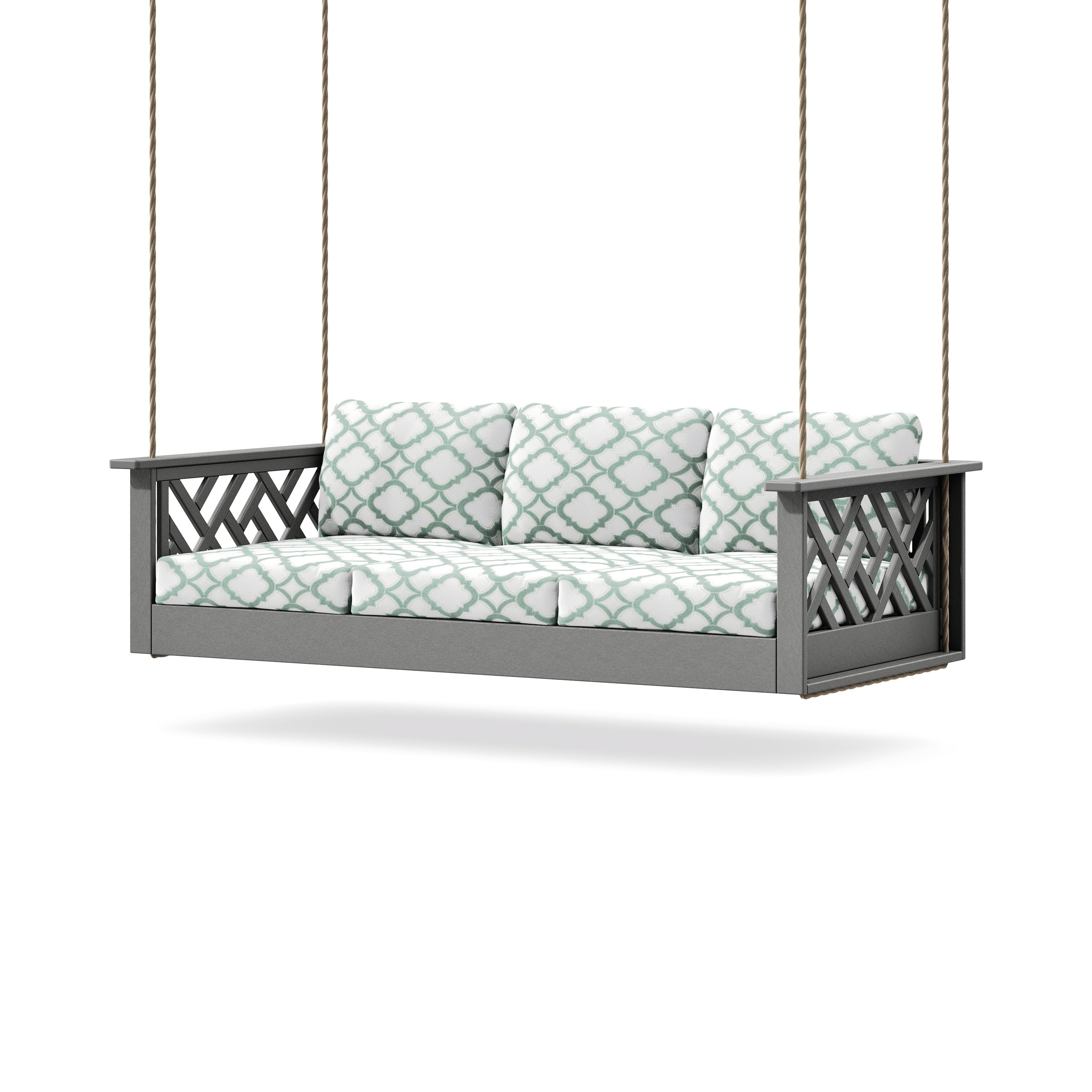 Chippendale Daybed Swing in Slate Grey / Trellis Glacier Spa
