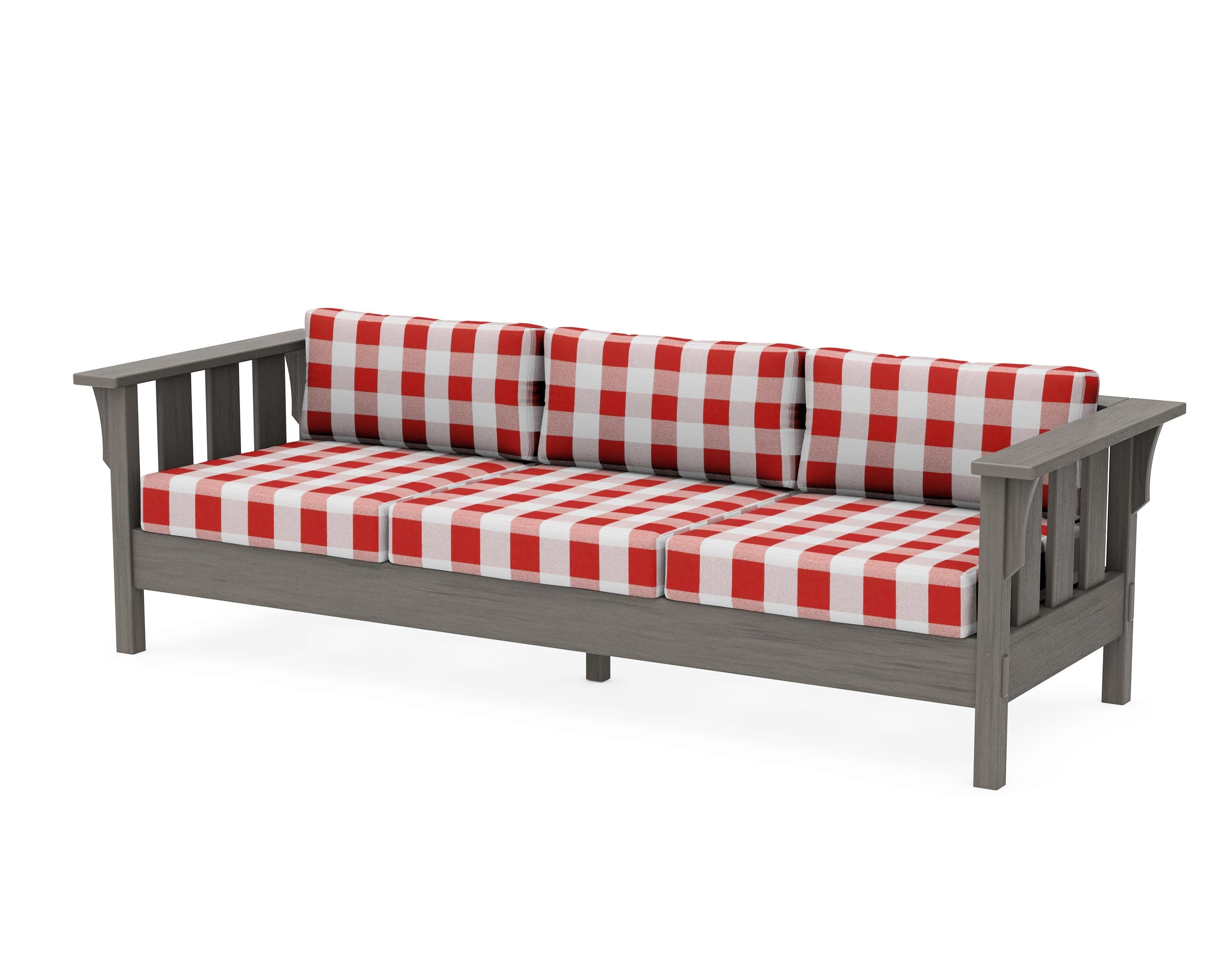 Acadia Deep Seating Sofa in Driftwood / Buffalo Plaid Crimson