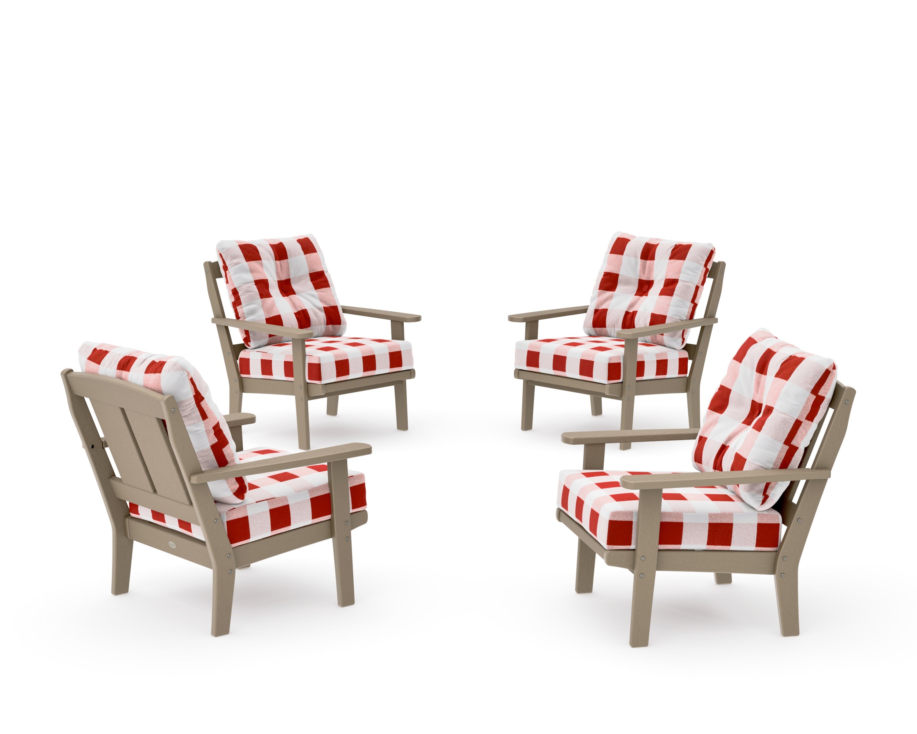 Mission 5-Piece Deep Seating Set with Fire Pit Table in Vintage Sahara / Buffalo Plaid Crimson
