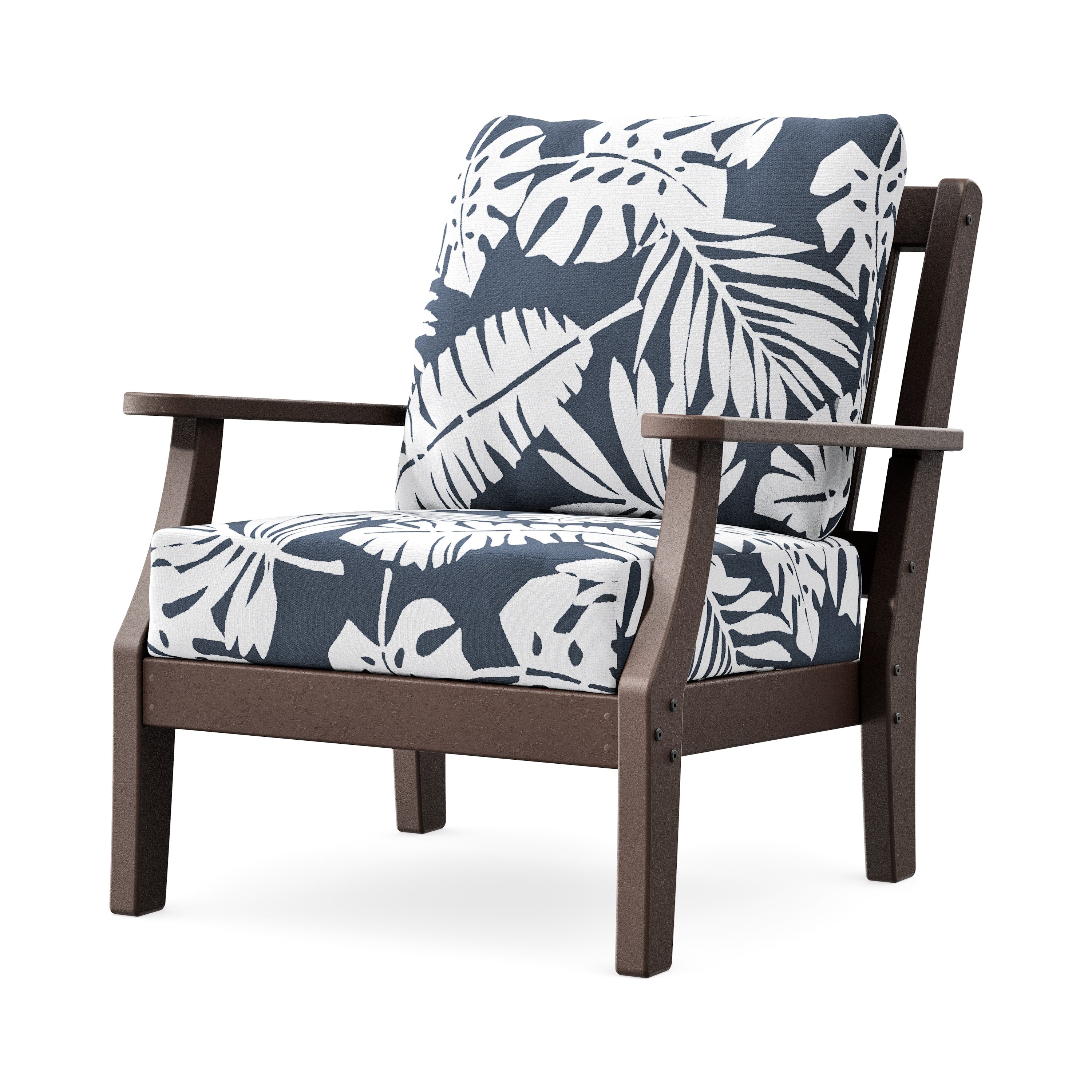 Chinoiserie Deep Seating Chair in Mahogany / Leaf Marine Indigo