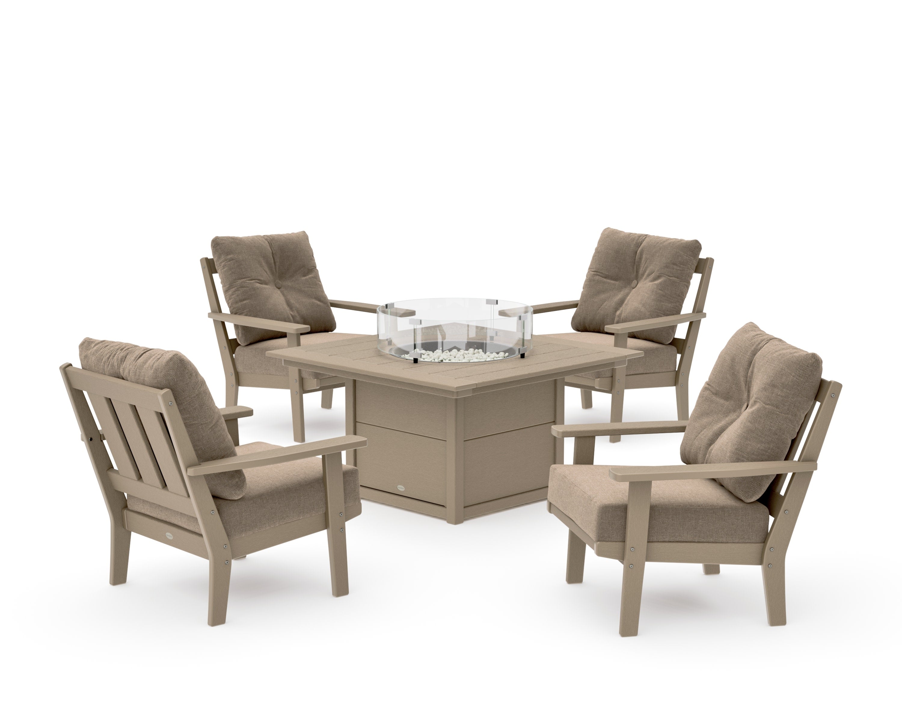 Oxford 5-Piece Deep Seating Set with Fire Pit Table in Vintage Sahara / Spiced Burlap