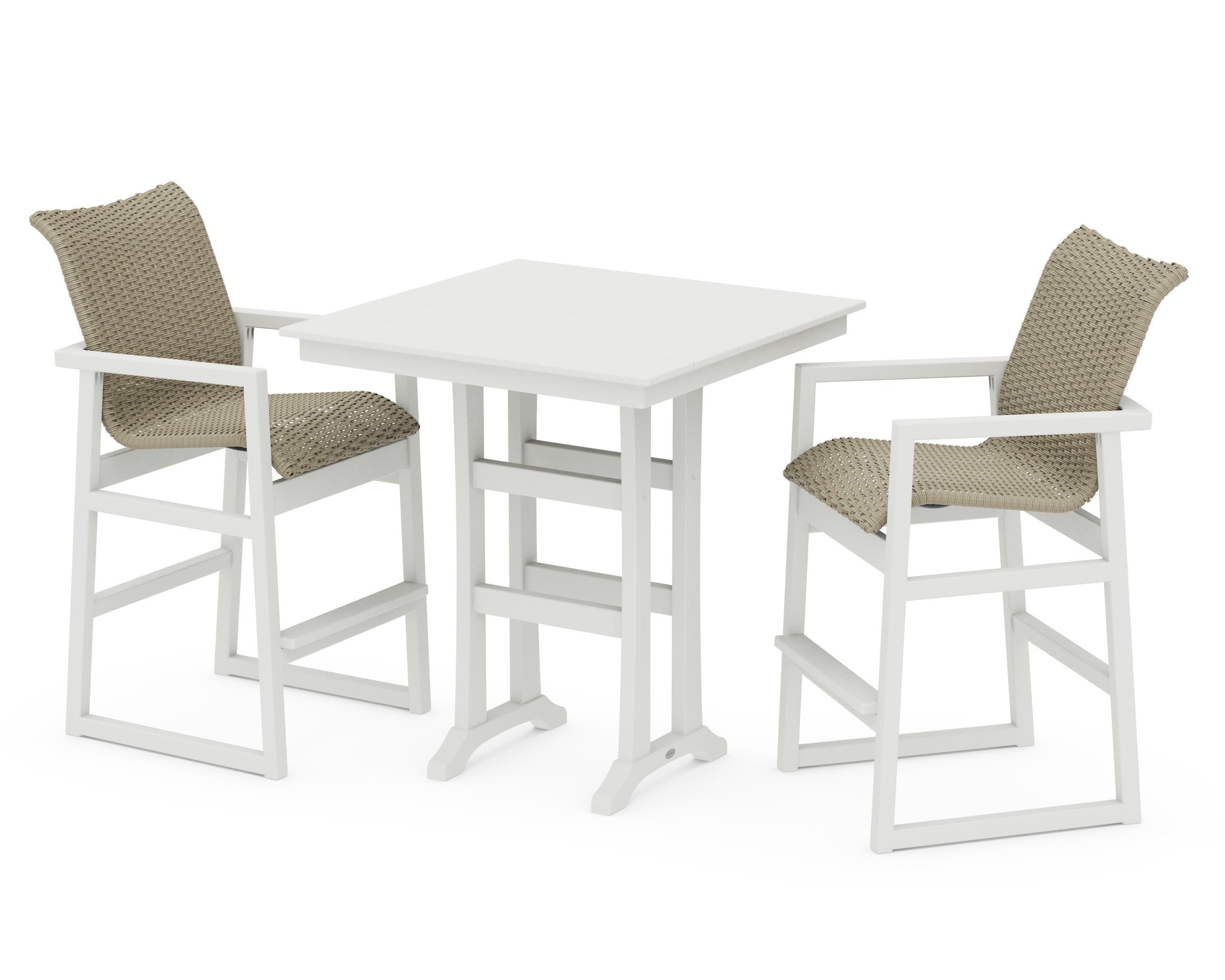 EDGE Woven 3-Piece Farmhouse Bar Set with Trestle Legs in Vintage White / Dune Grass