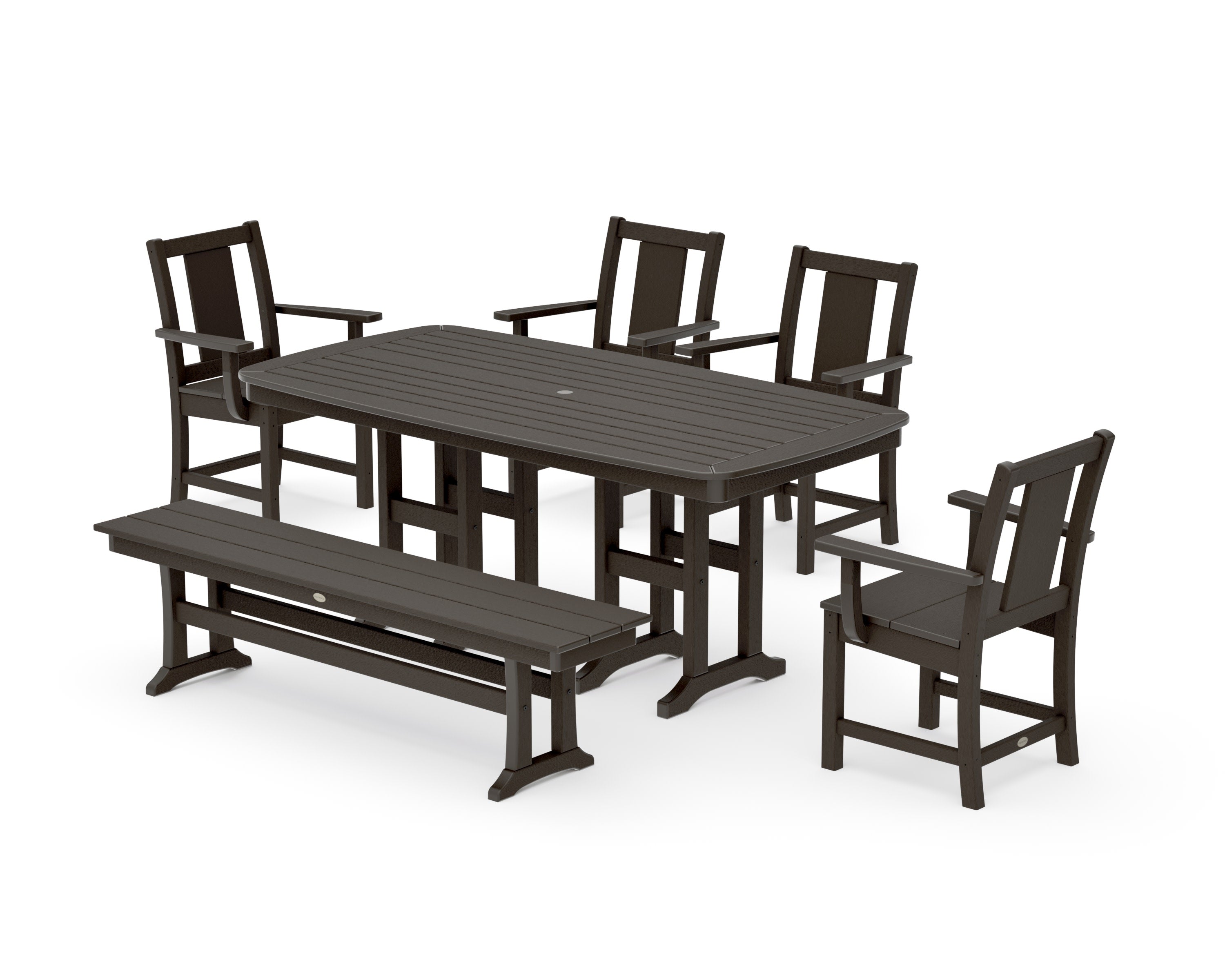 Prairie 6-Piece Dining Set with Bench in Vintage Coffee