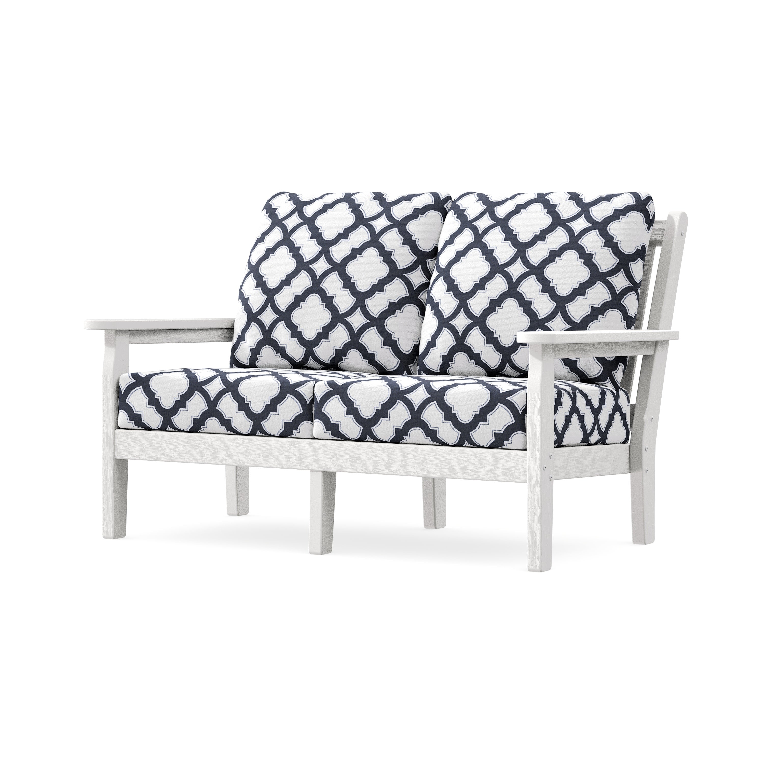 Chippendale Deep Seating Loveseat in Vintage White / Trellis Navy