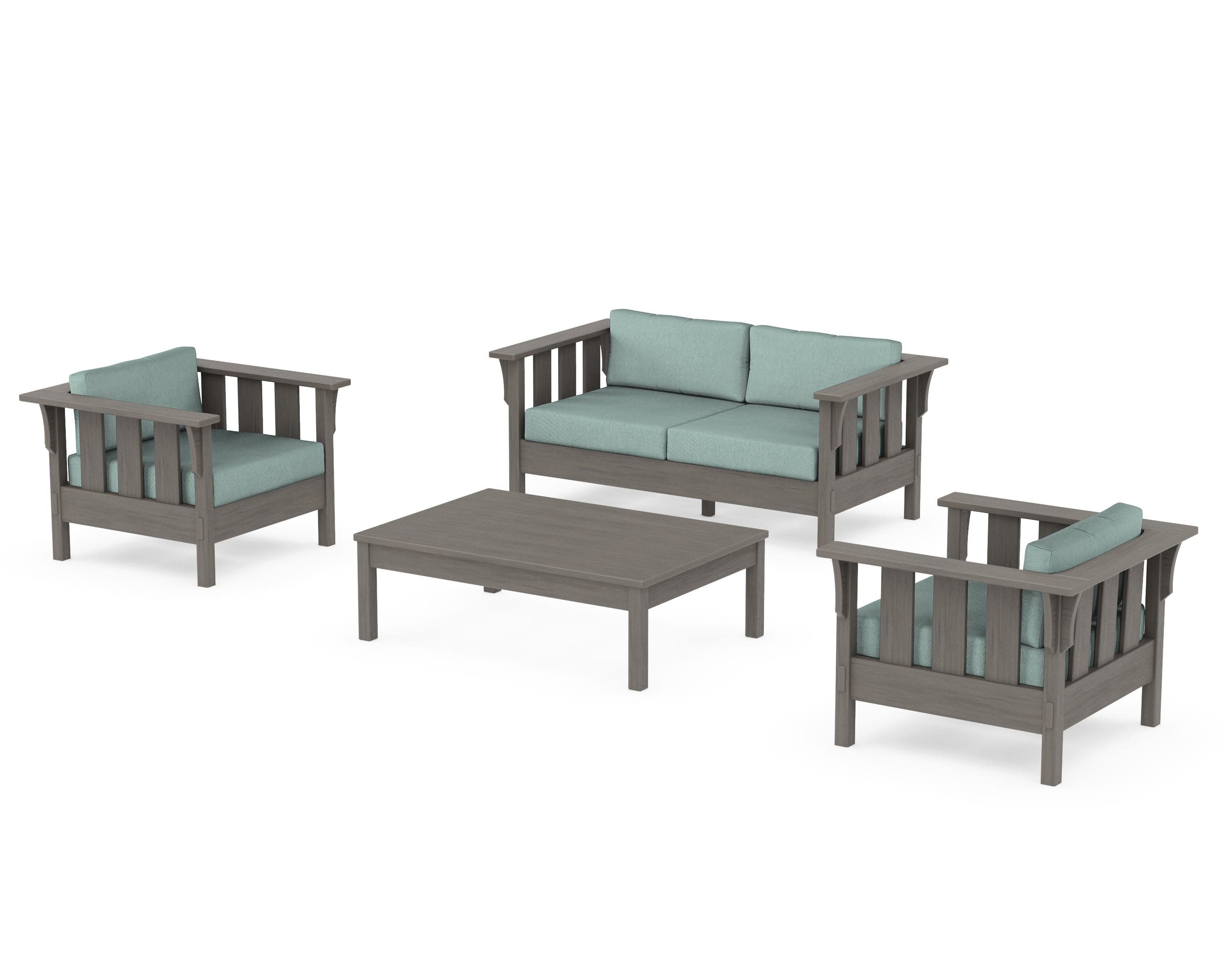 Acadia 4-Piece Deep Seating Set with Loveseat in Driftwood / Glacier Spa