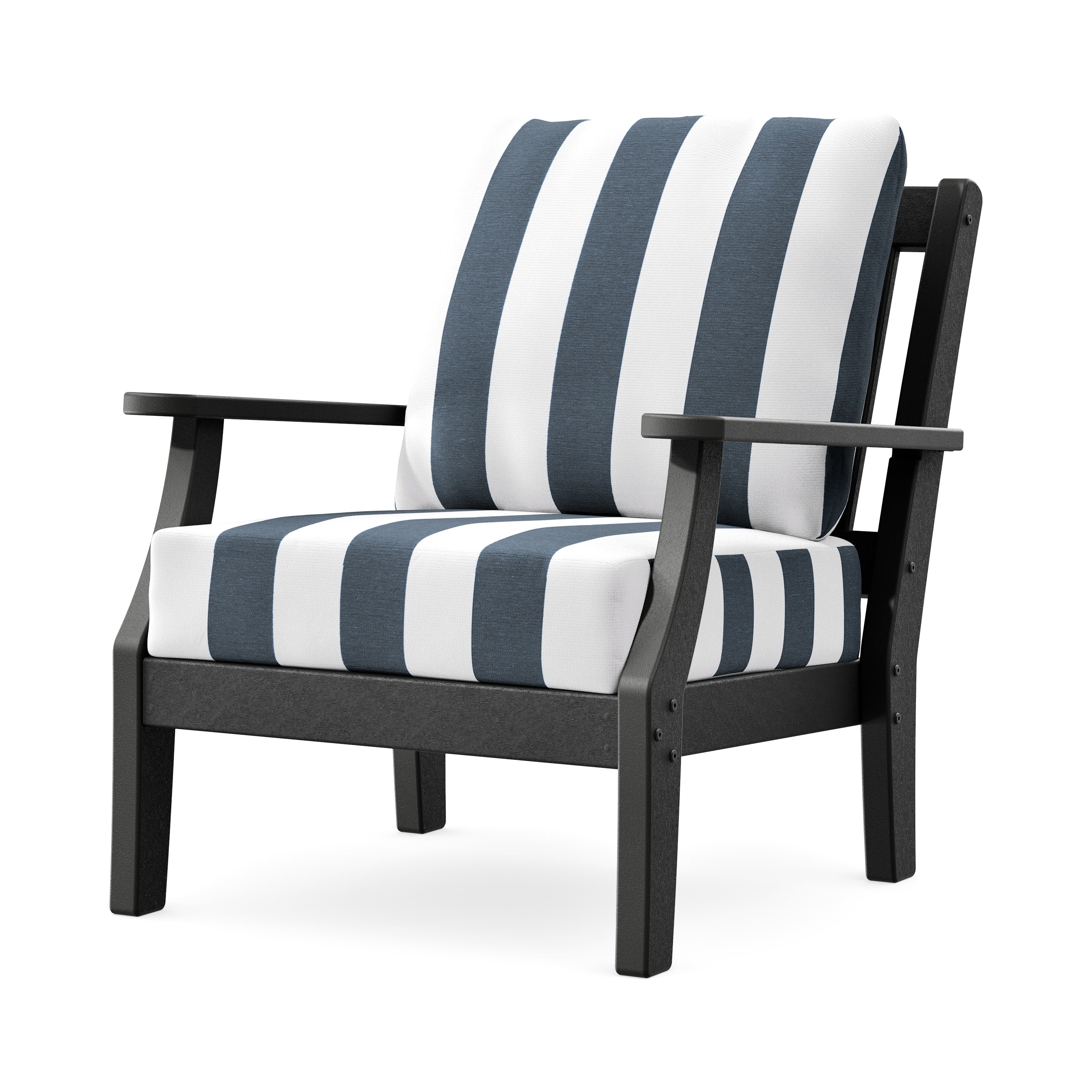 Chinoiserie Deep Seating Chair in Black / Cabana Stripe Marine Indigo