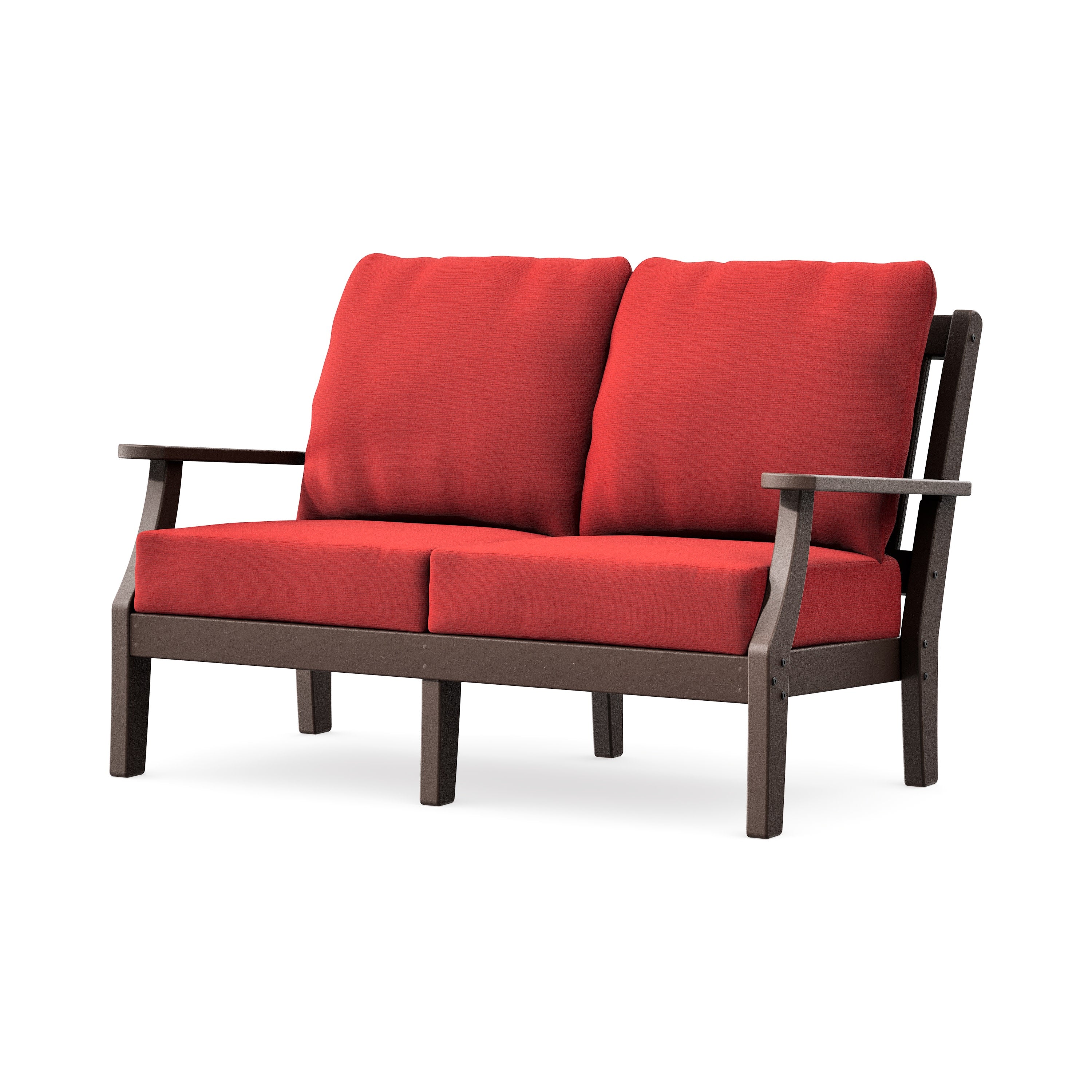 Chinoiserie Deep Seating Loveseat in Mahogany / Crimson Linen