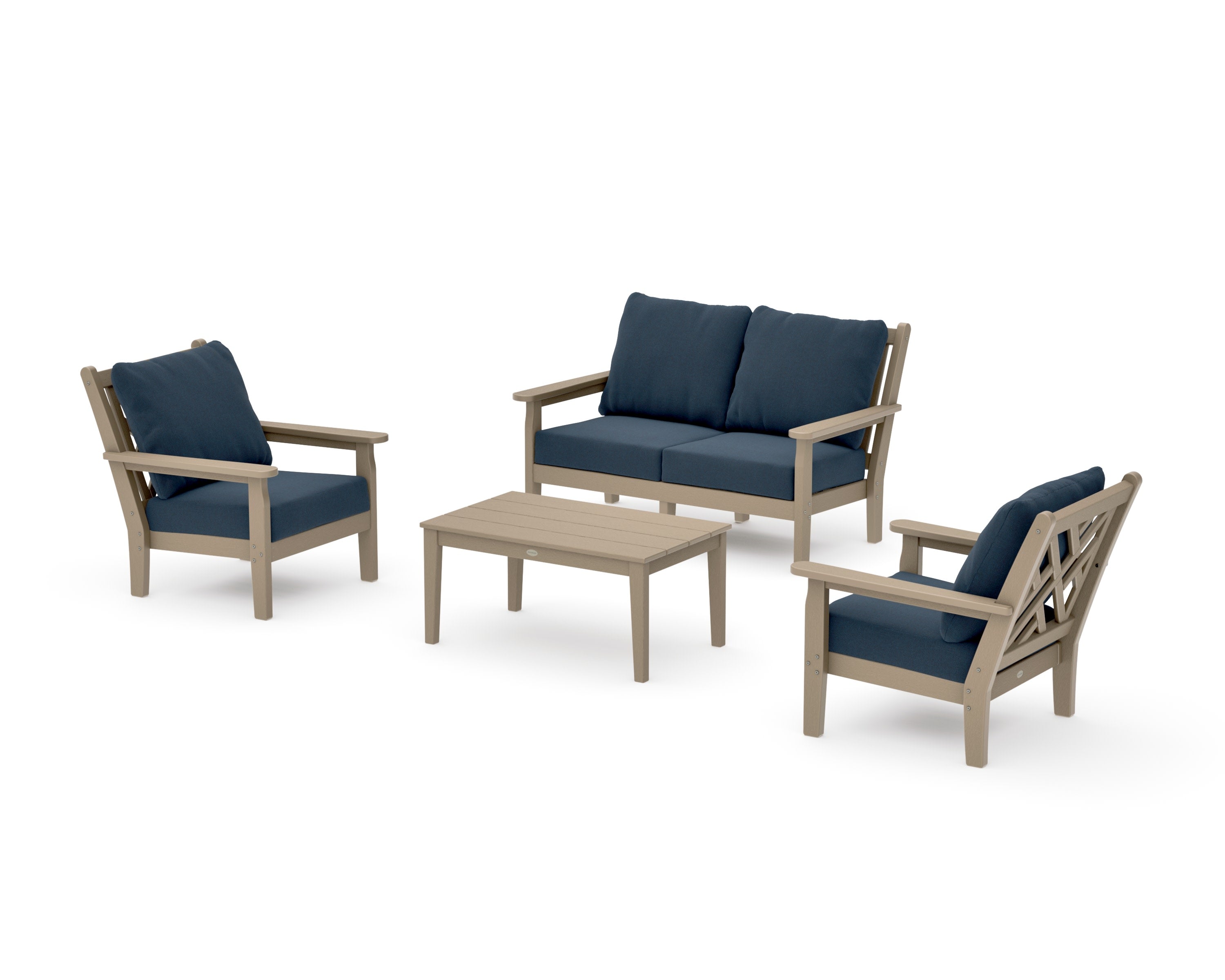 Chippendale 4-Piece Deep Seating Set with Loveseat in Vintage Sahara / Marine Indigo