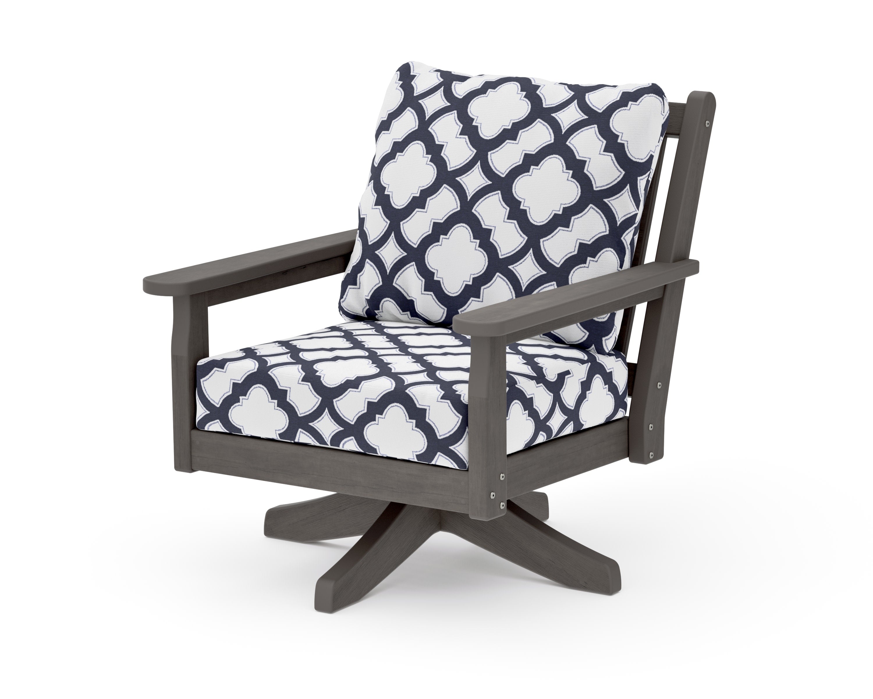 Chippendale Deep Seating Swivel Chair in Driftwood / Trellis Navy