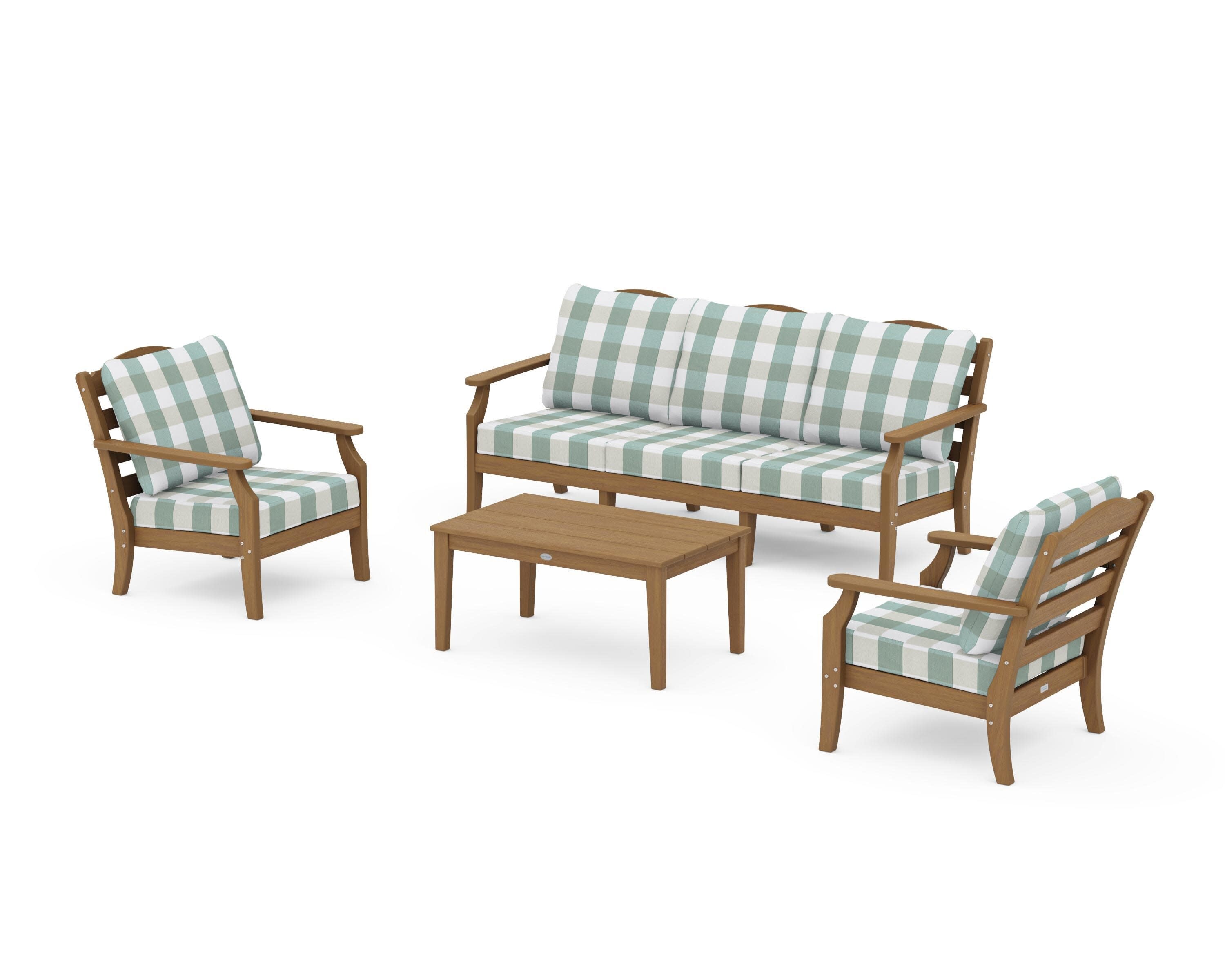 Savannah 4-Piece Deep Seating Set with Sofa in Natural / Buffalo Plaid Glacier Spa