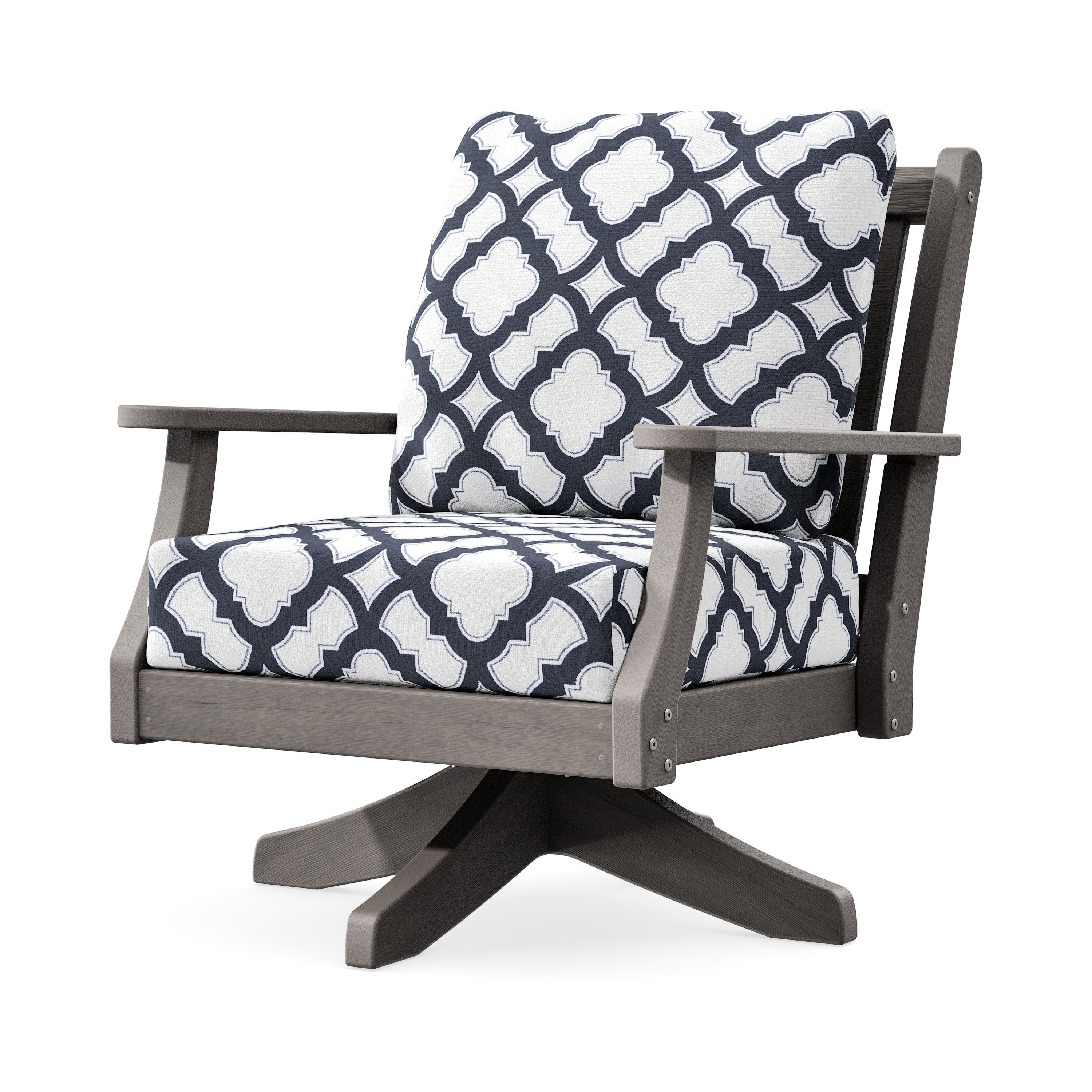 Wovendale Deep Seating Swivel Chair in Driftwood / Trellis Navy