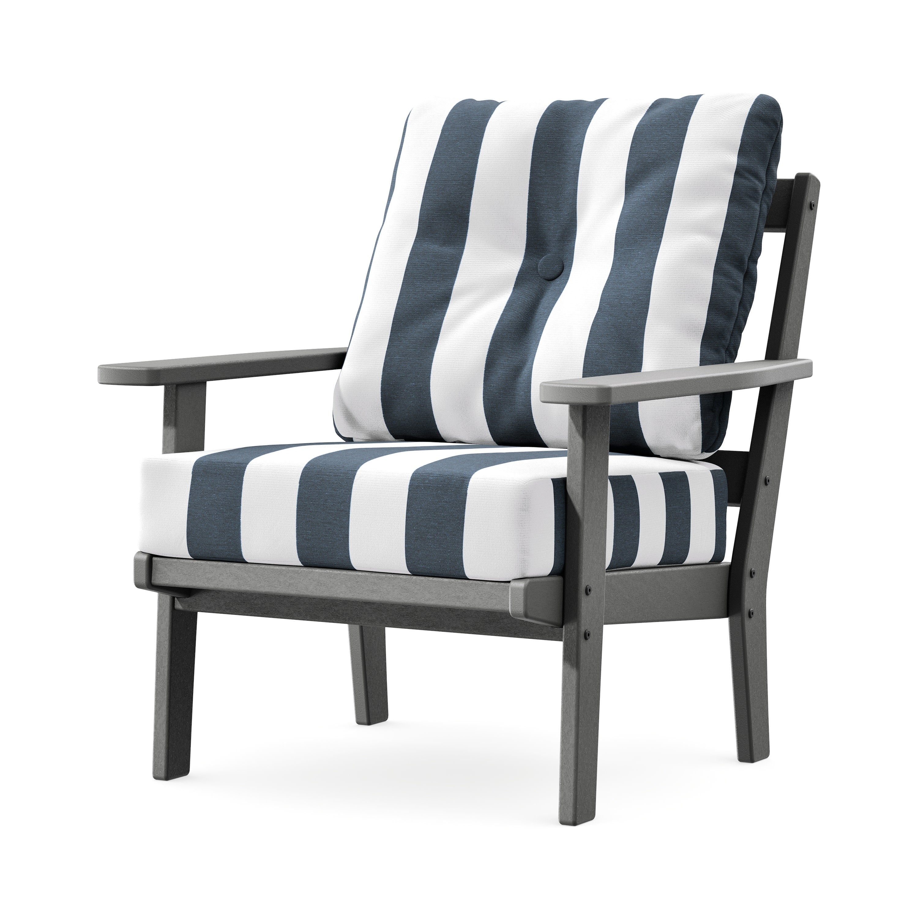 Prairie Deep Seating Chair in Slate Grey / Cabana Stripe Marine Indigo